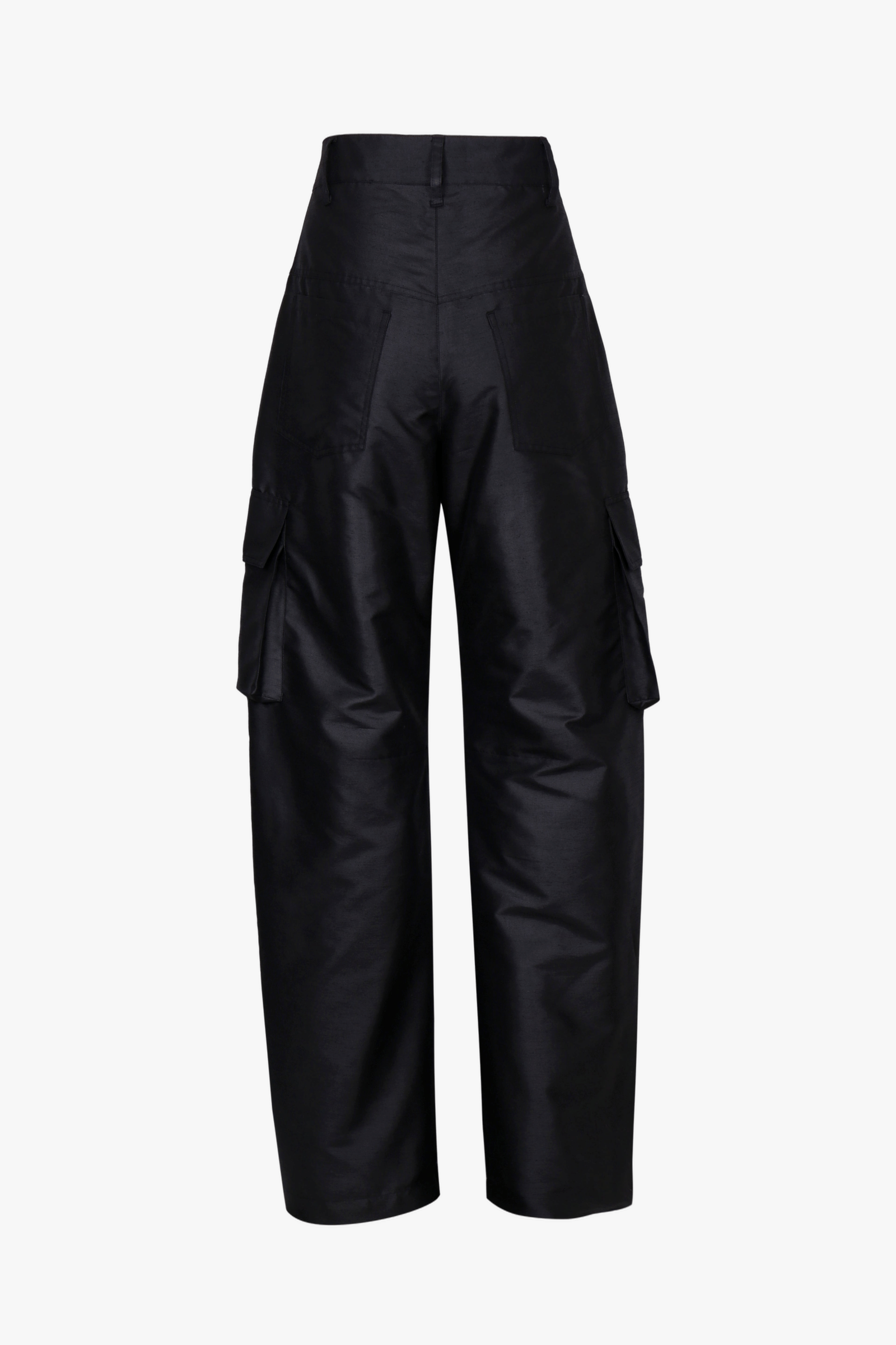 BLACK SATIN-FINISH CARGO TROUSERS made by YIBRI