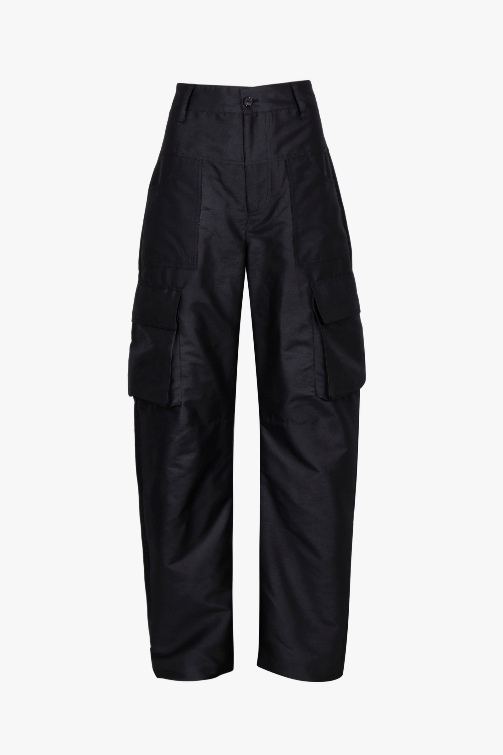 BLACK SATIN-FINISH CARGO TROUSERS made by YIBRI