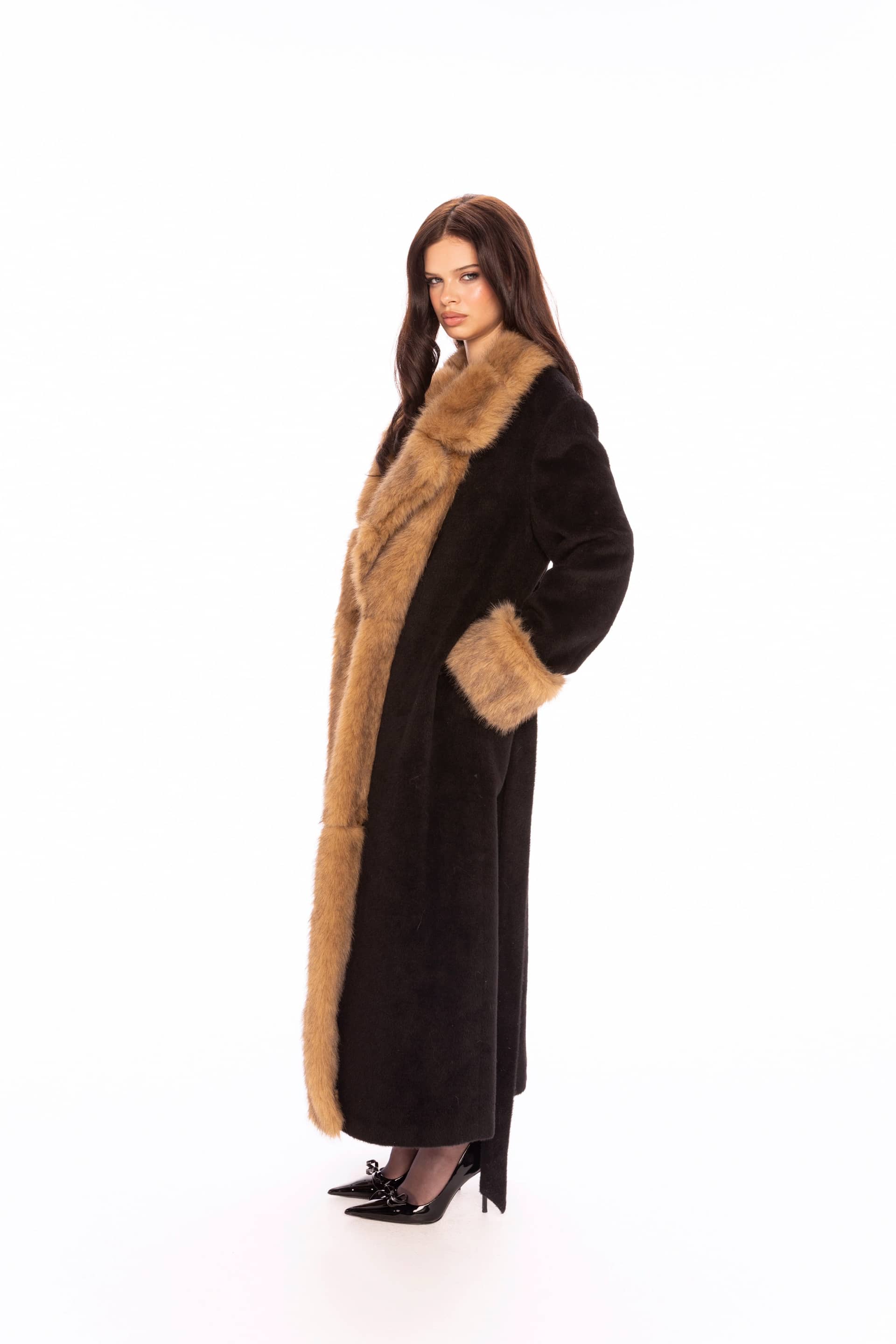 Adriana Faux Fur Coat (Black & Brown) made by Nana Jacqueline