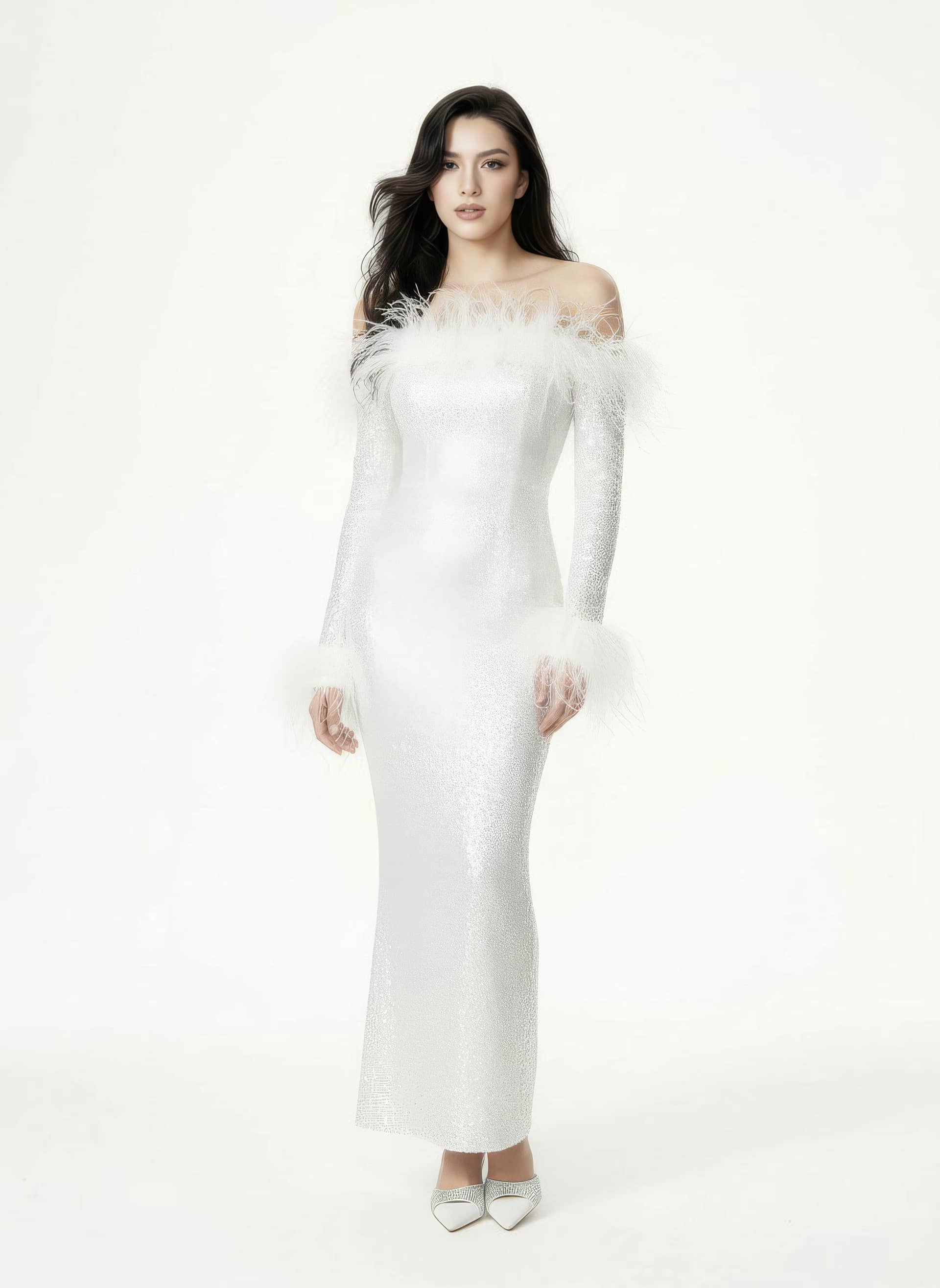 Neva Sequin Maxi Dress (White) made by Nana Jacqueline