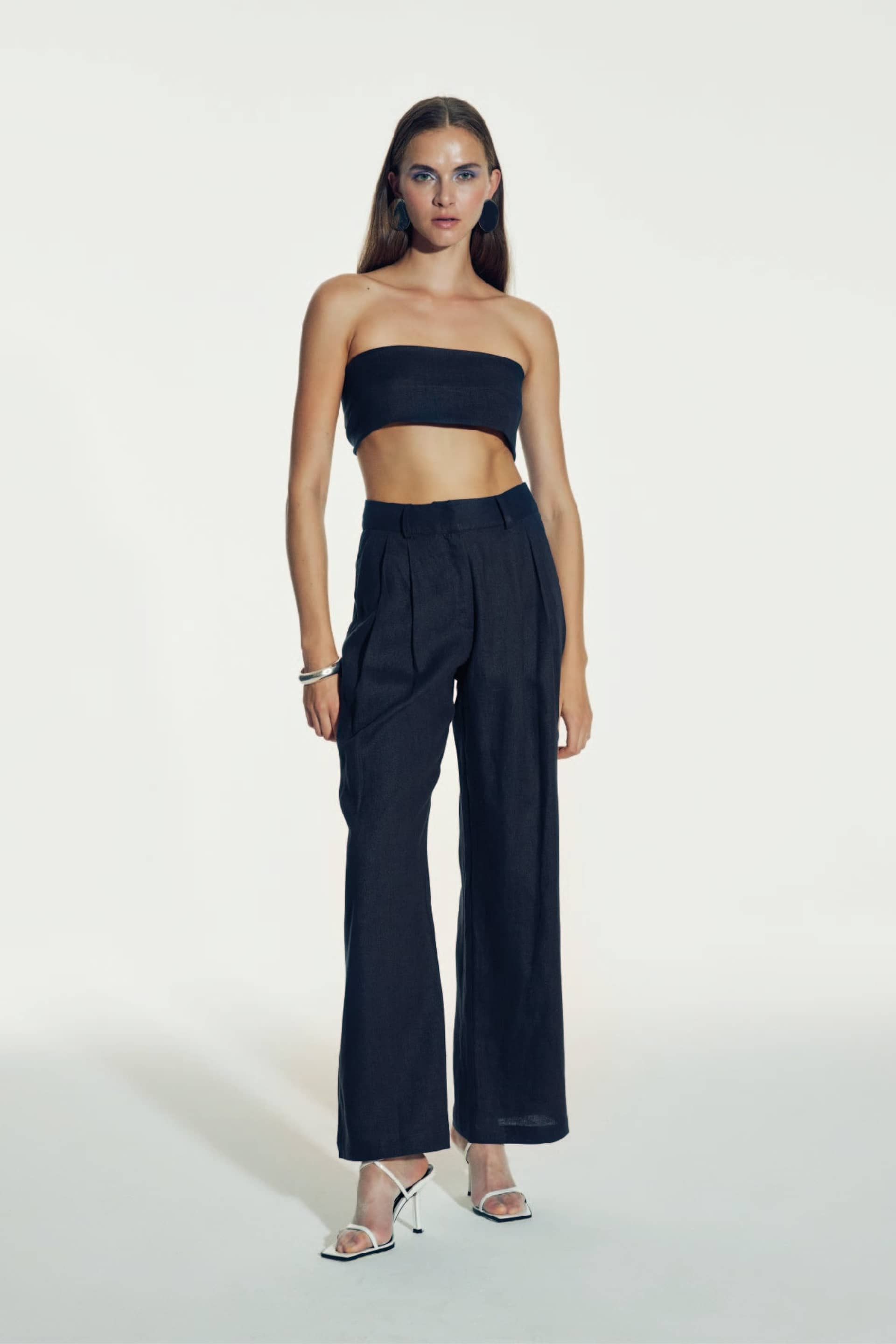 Tina Linen Trousers in Dark Navy made by Nazli Ceren