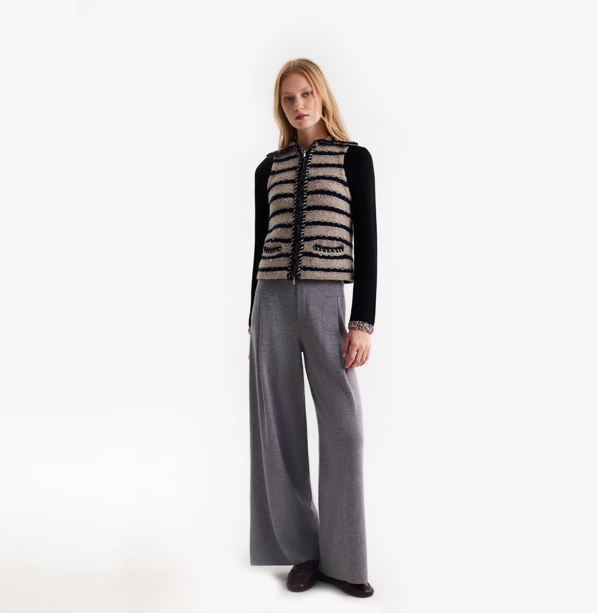 METALLIC SHIMMERY WIDE-LEG PANTS made by CRUSH Collection