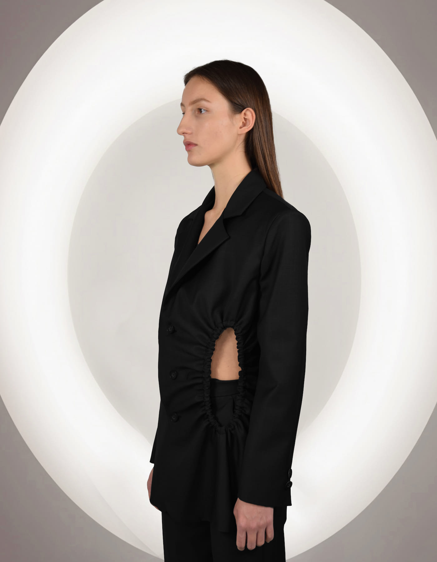 BRONTE Black Single-Breasted Jacket with Cut-Out Detail made by MAET