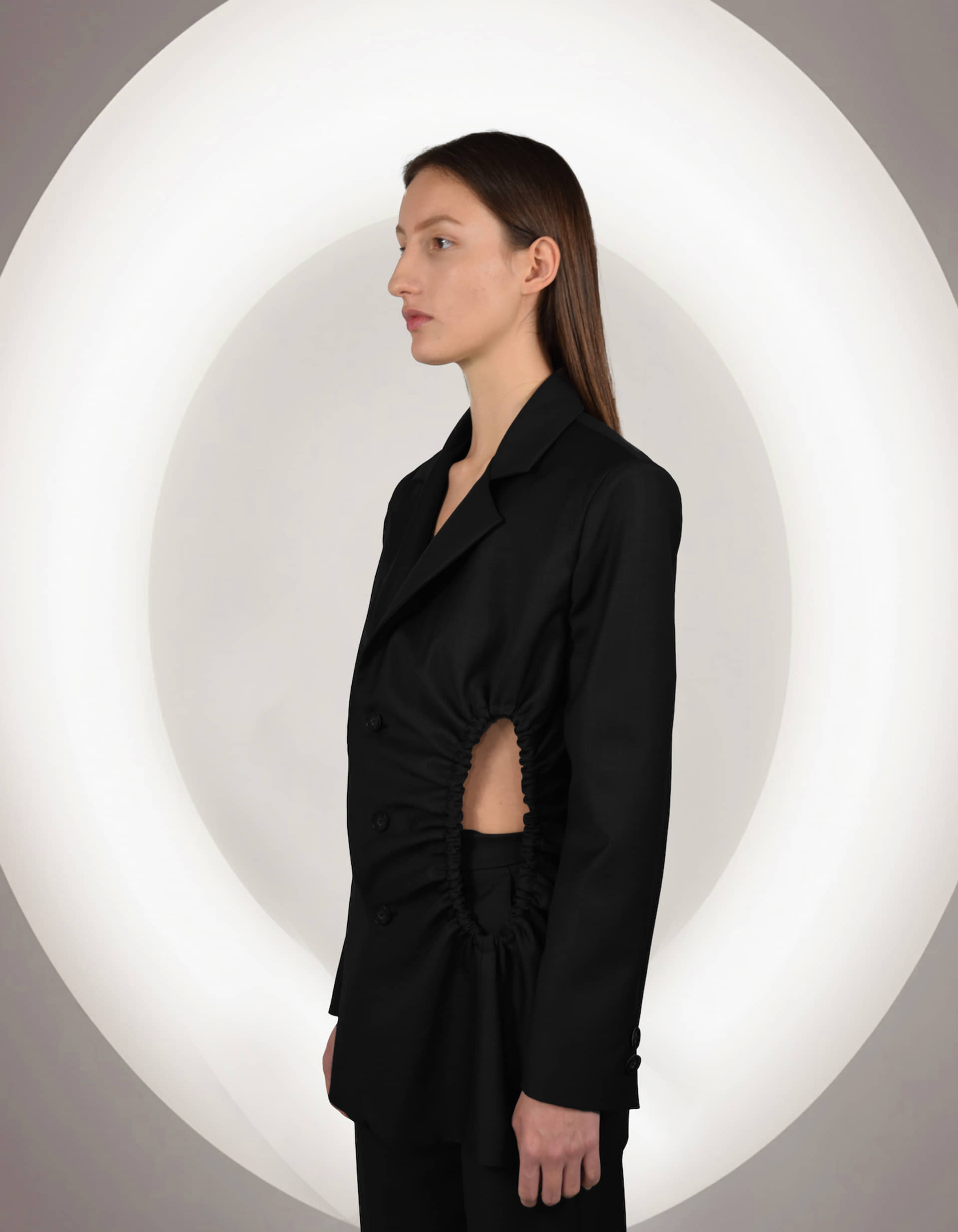 BRONTE Black Single-Breasted Jacket with Cut-Out Detail made by MAET