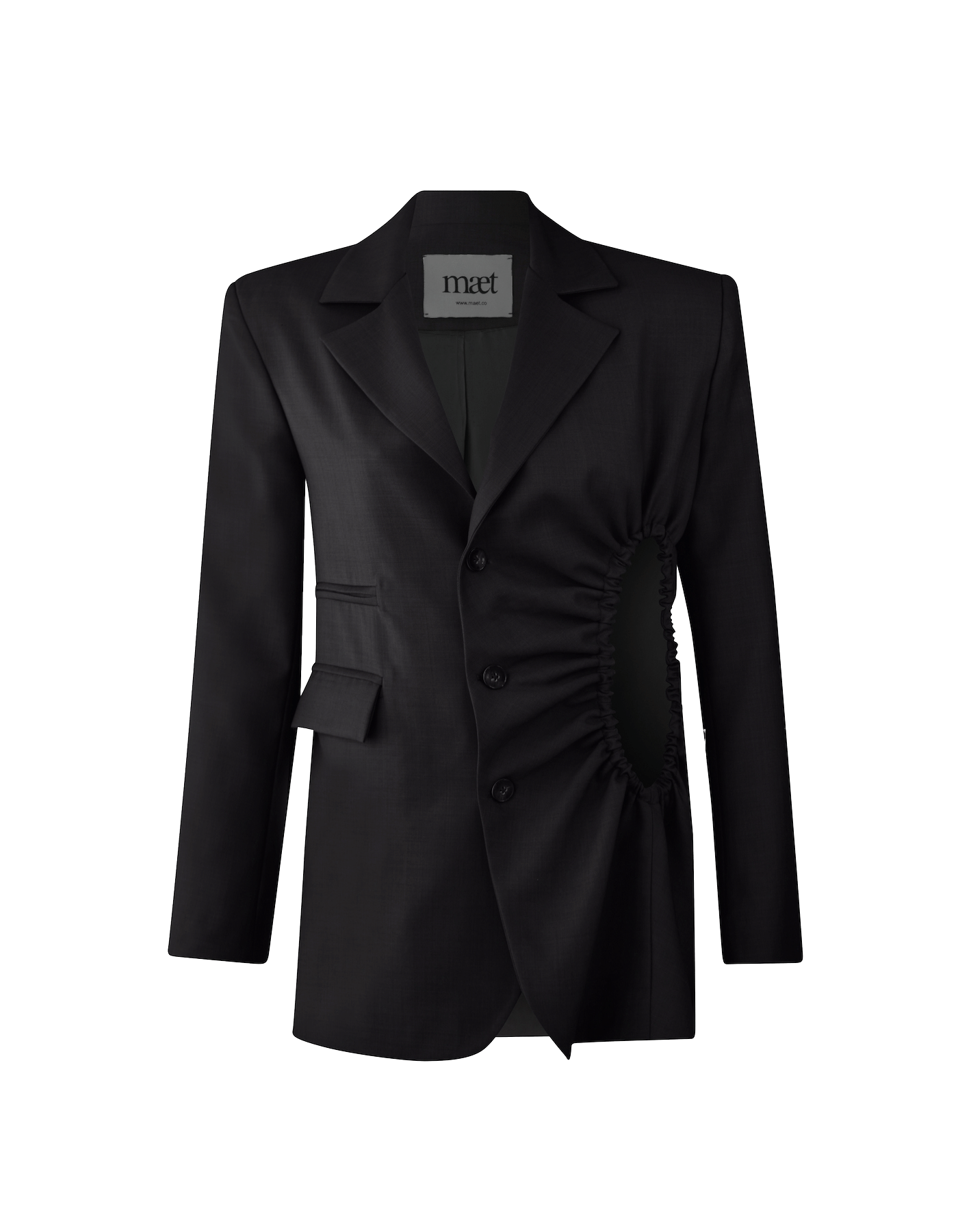 BRONTE Black Single-Breasted Jacket with Cut-Out Detail made by MAET