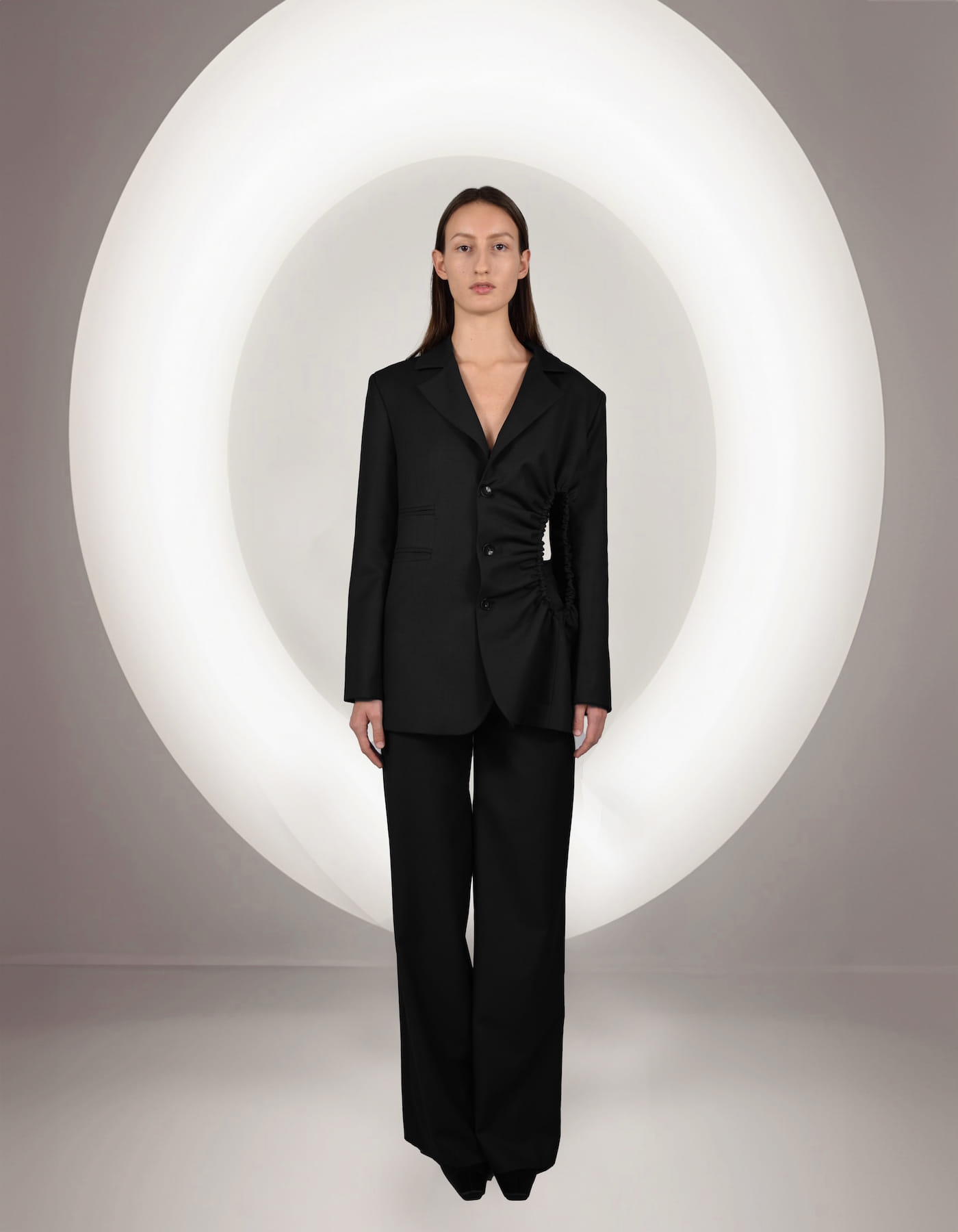 BRONTE Black Single-Breasted Jacket with Cut-Out Detail made by MAET