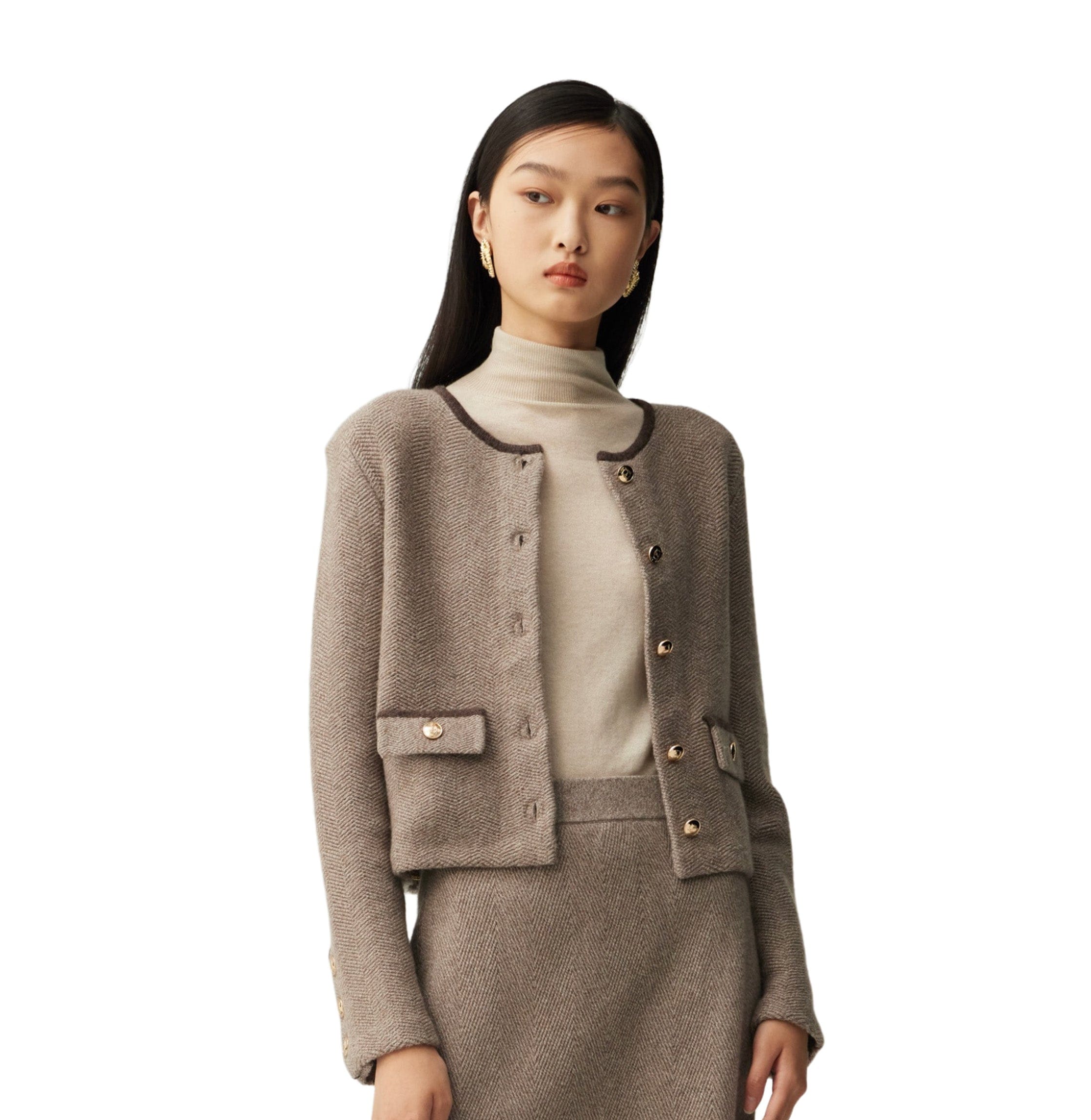 CASHMERE WOOL BLEND HERRINGBONE JACKET made by CRUSH Collection