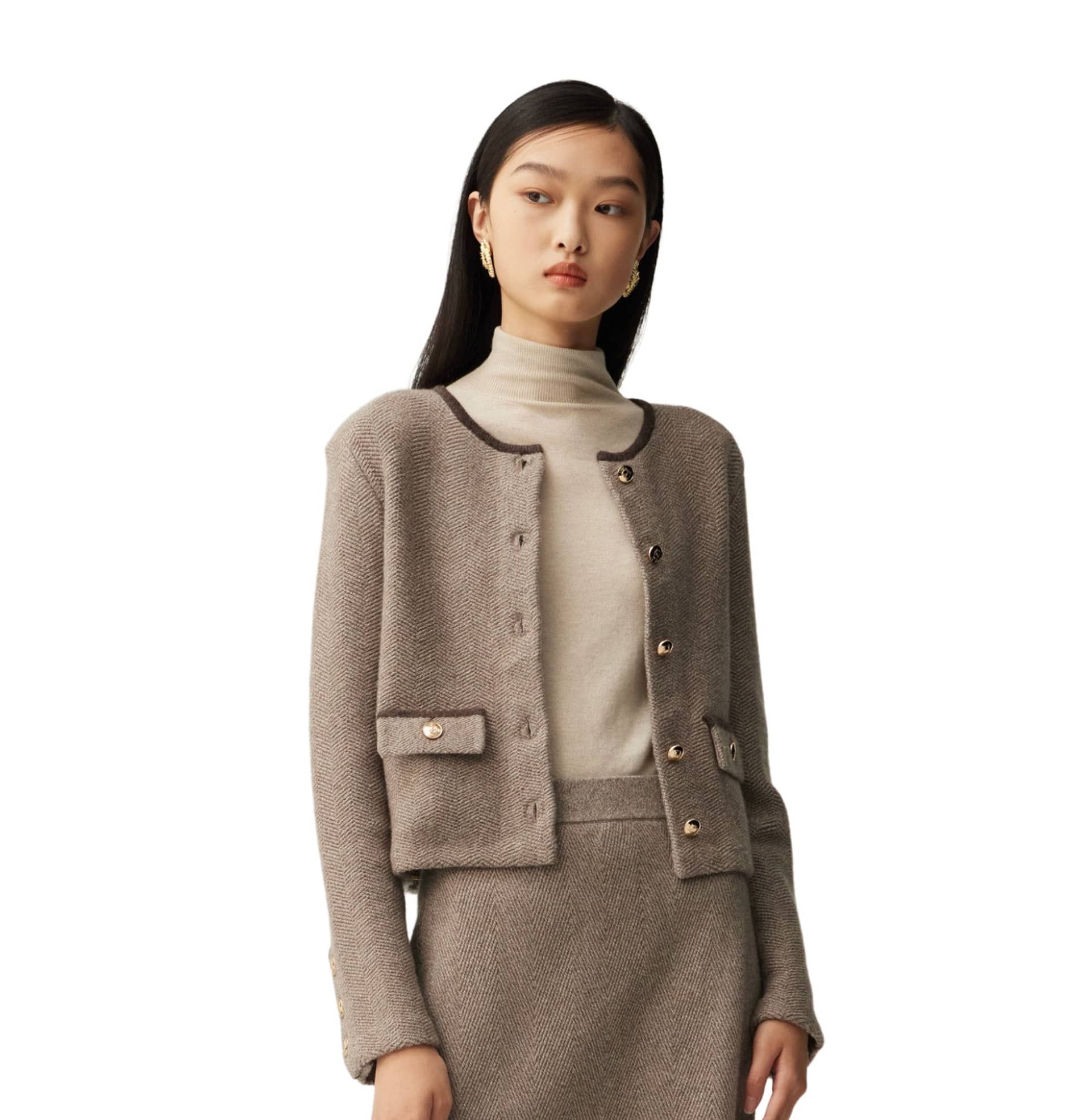 CASHMERE WOOL BLEND HERRINGBONE JACKET made by CRUSH Collection