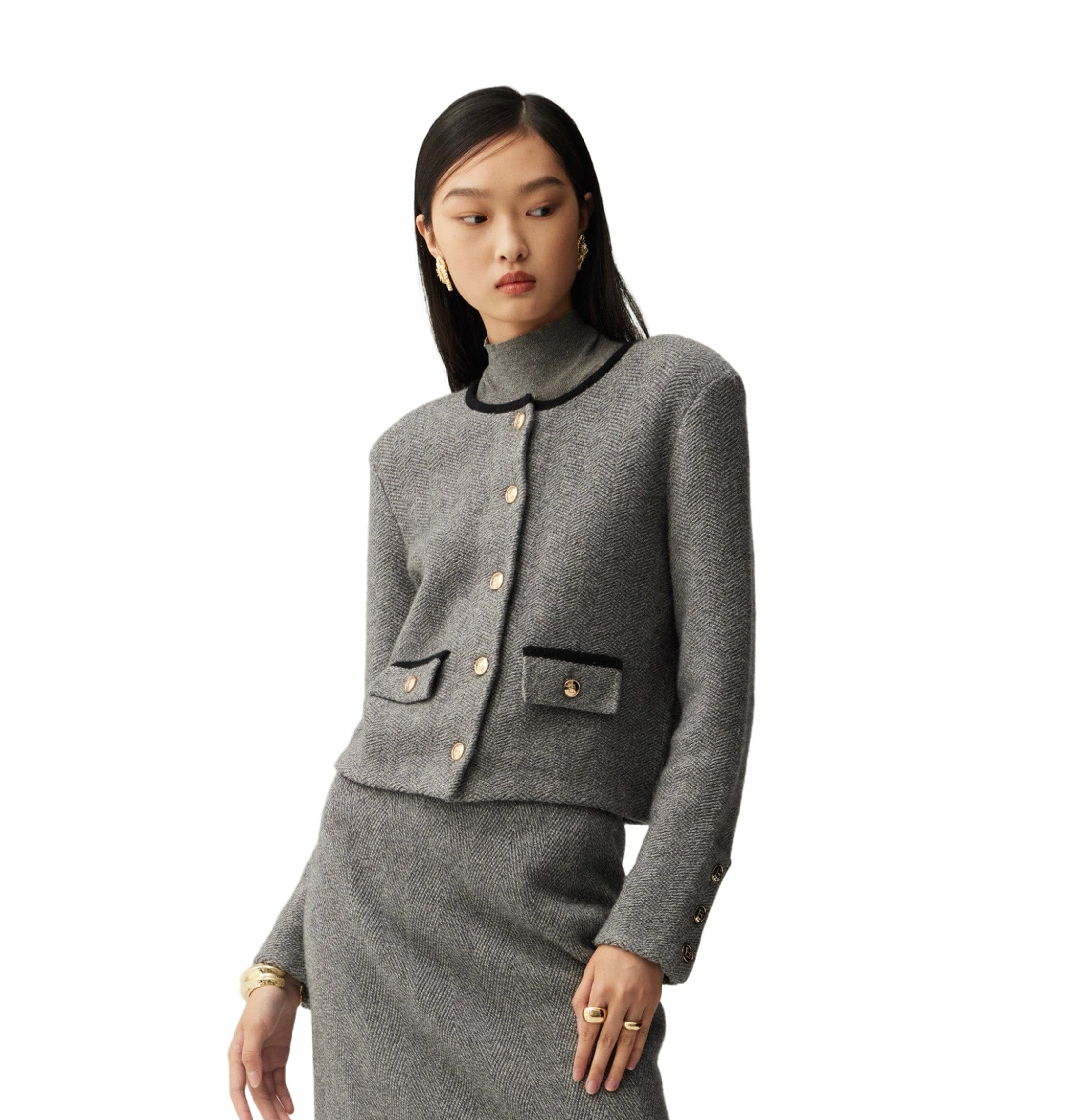 CASHMERE WOOL BLEND HERRINGBONE JACKET made by CRUSH Collection