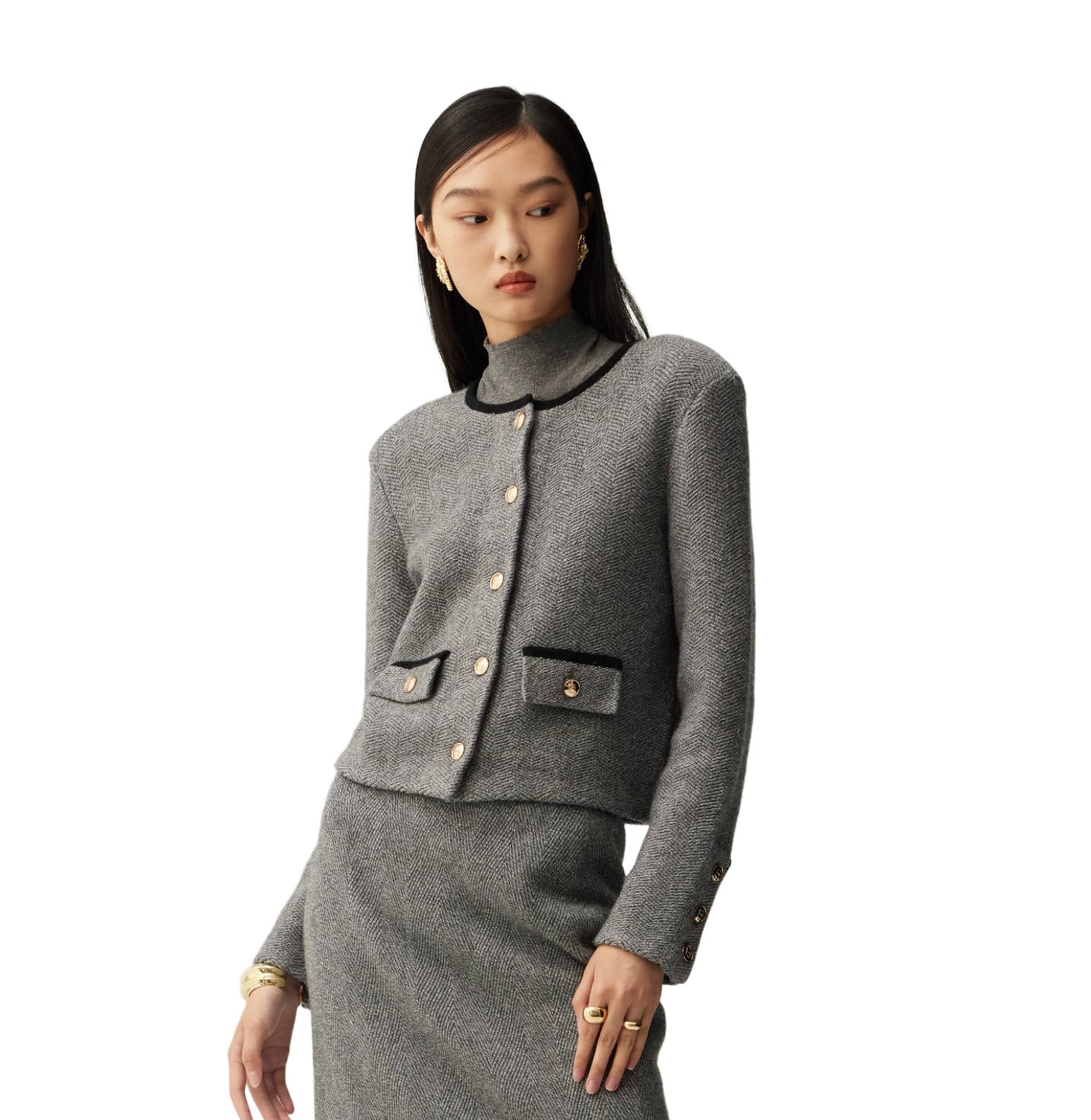 CASHMERE WOOL BLEND HERRINGBONE JACKET made by CRUSH Collection