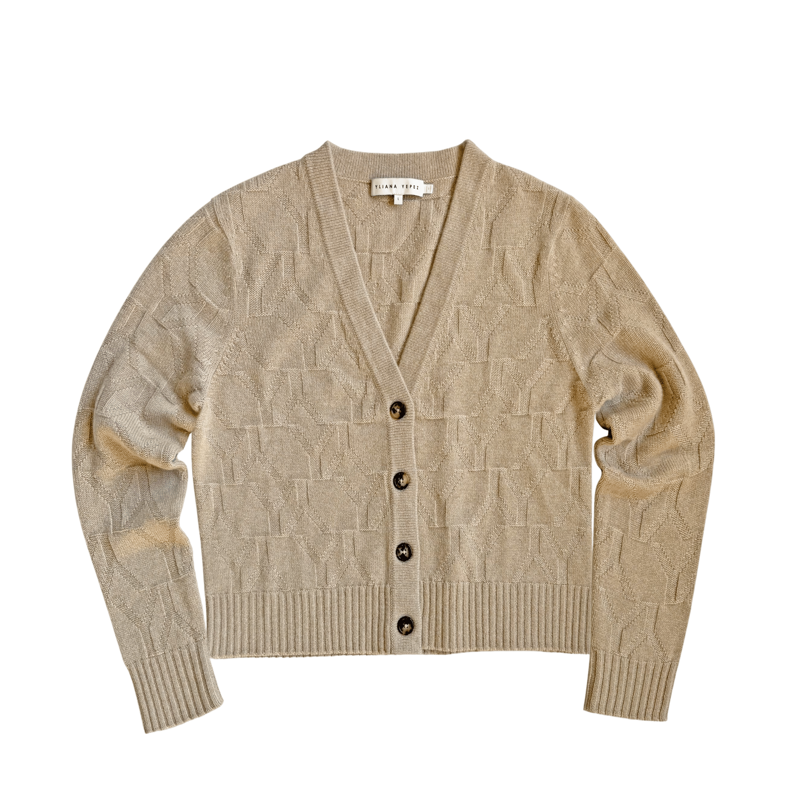 Cardigan Sweater YY Logomania Sand made by YLIANA YEPEZ