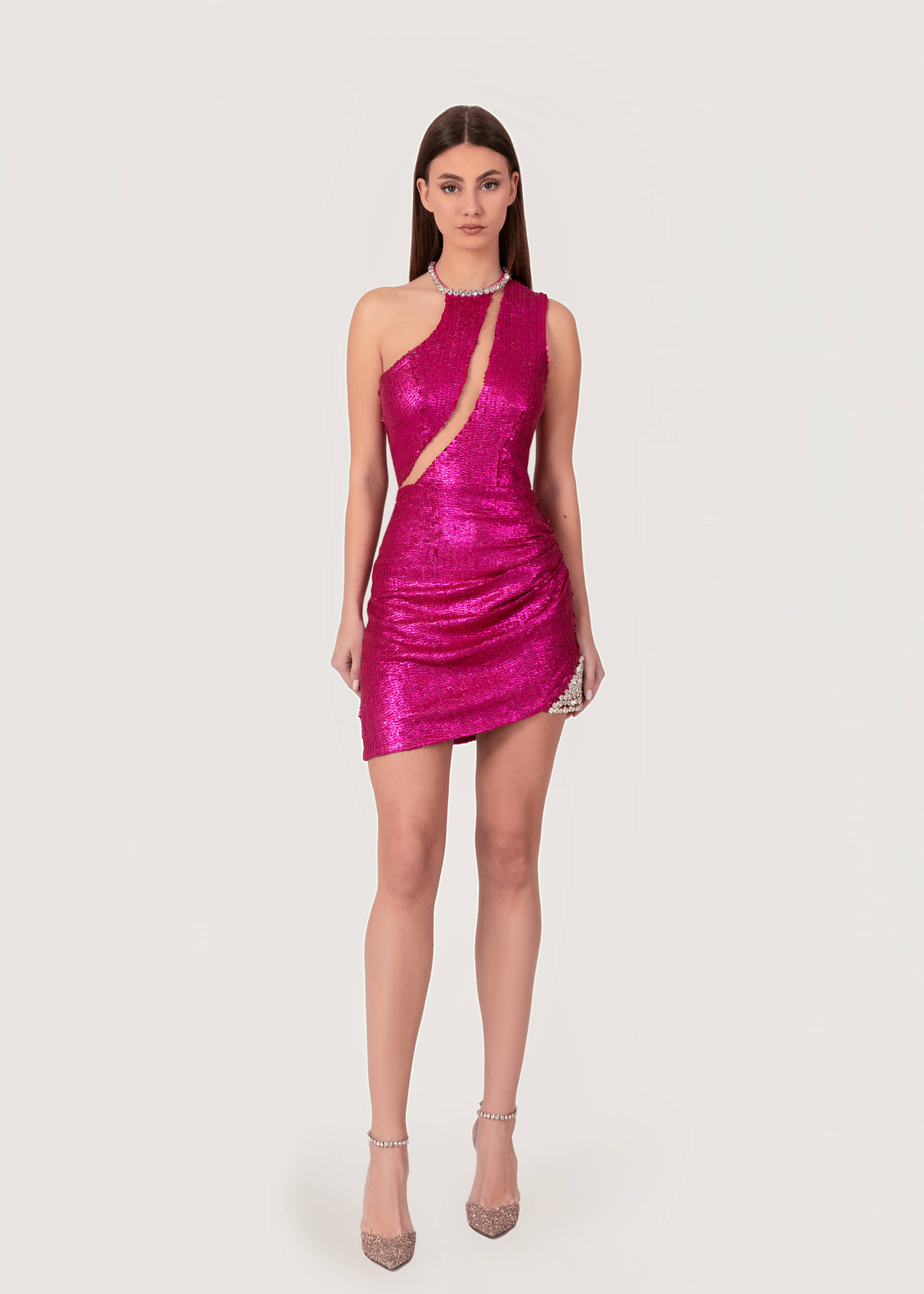 Fuchsia sequin mini dress made by Monika Dimova