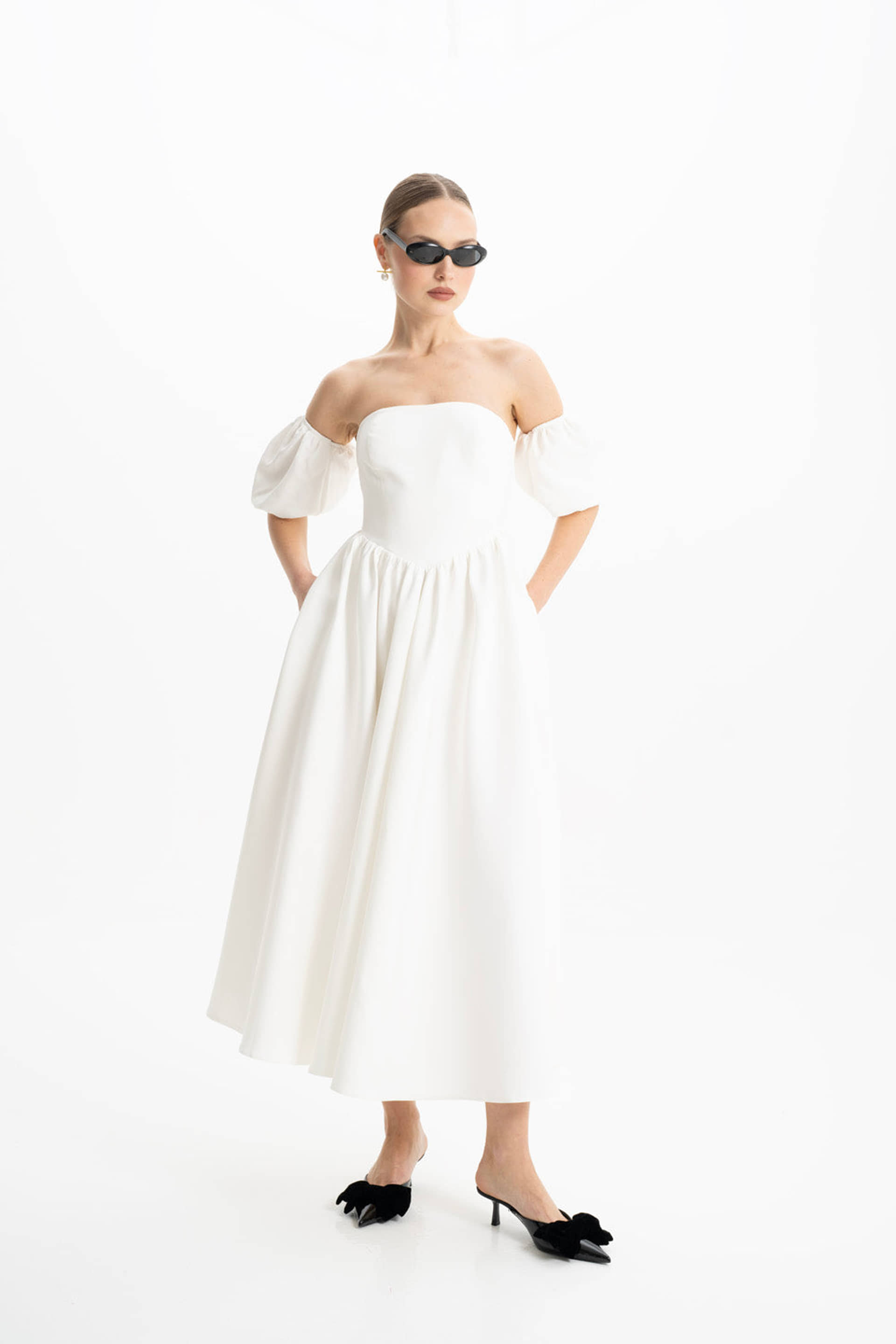 Eva White Strapless Corset Midi Dress made by Lora Istanbul