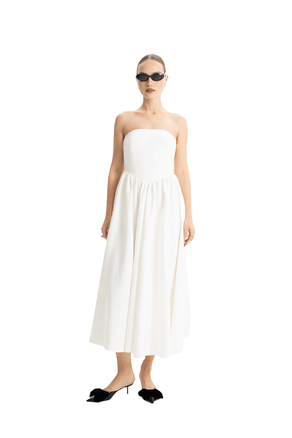 Eva White Strapless Corset Midi Dress made by Lora Istanbul