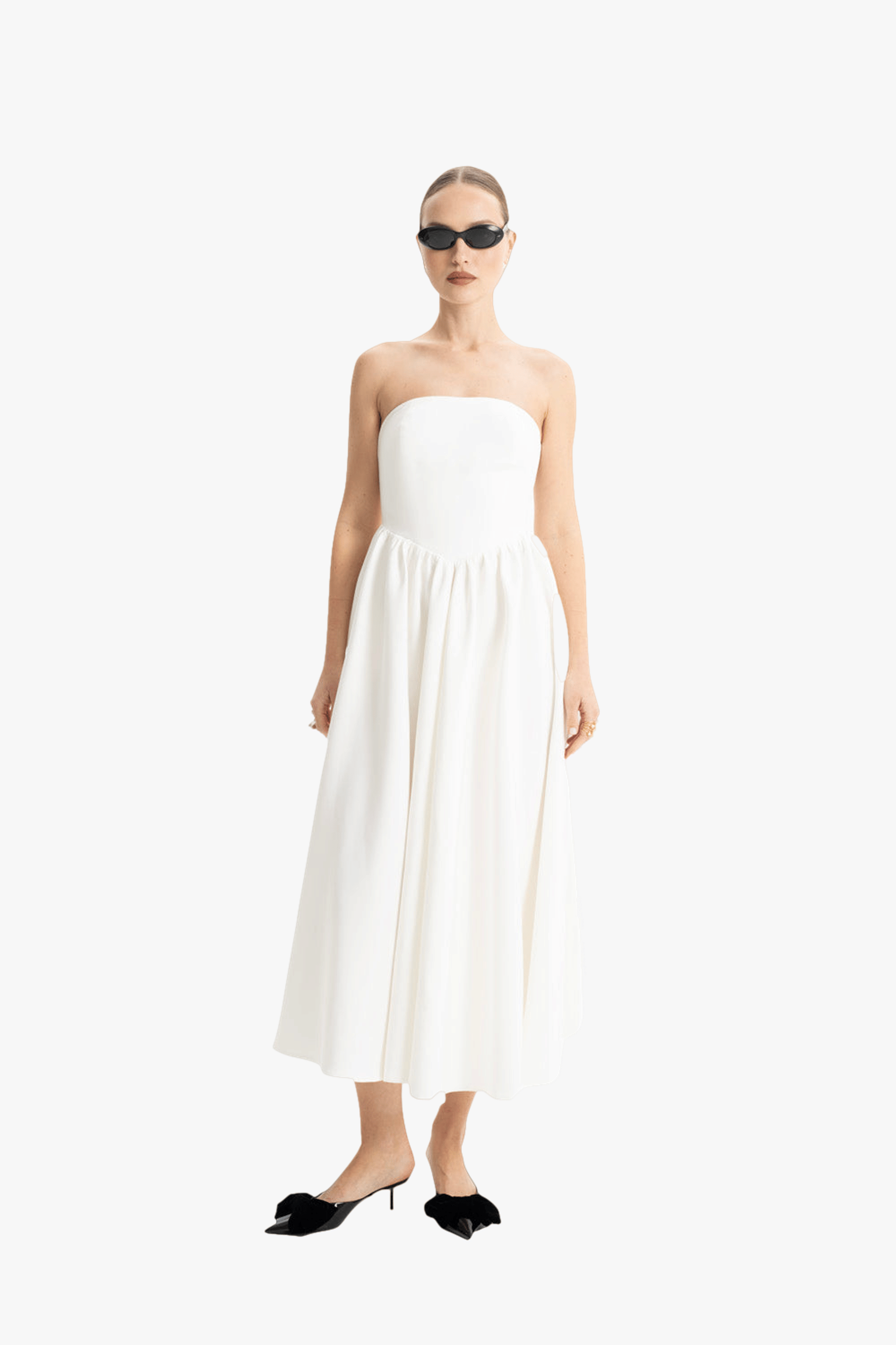 Eva White Strapless Corset Midi Dress made by Lora Istanbul