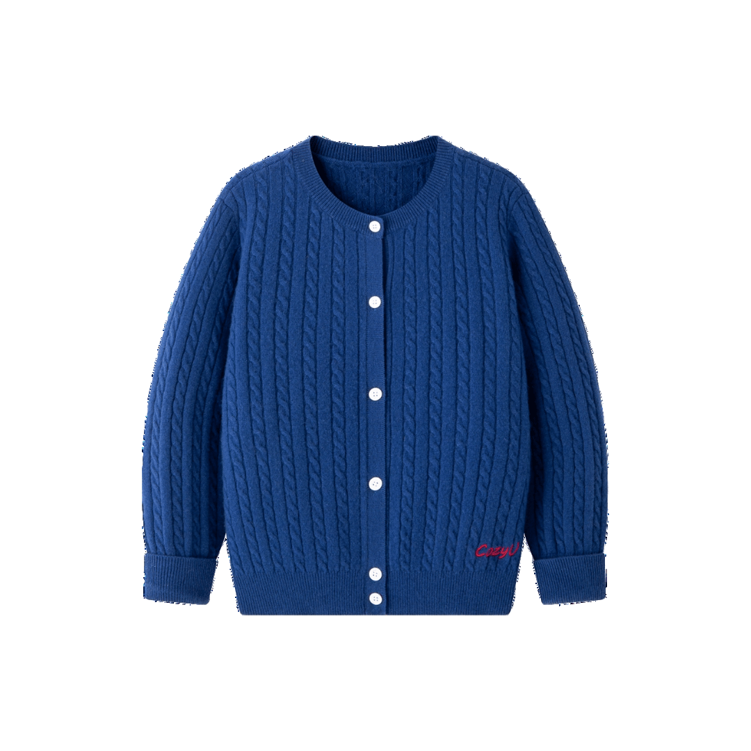 Classic Extra Fine Merino Wool Twist Knit Cardigan | Sapphire Blue made by CozyU