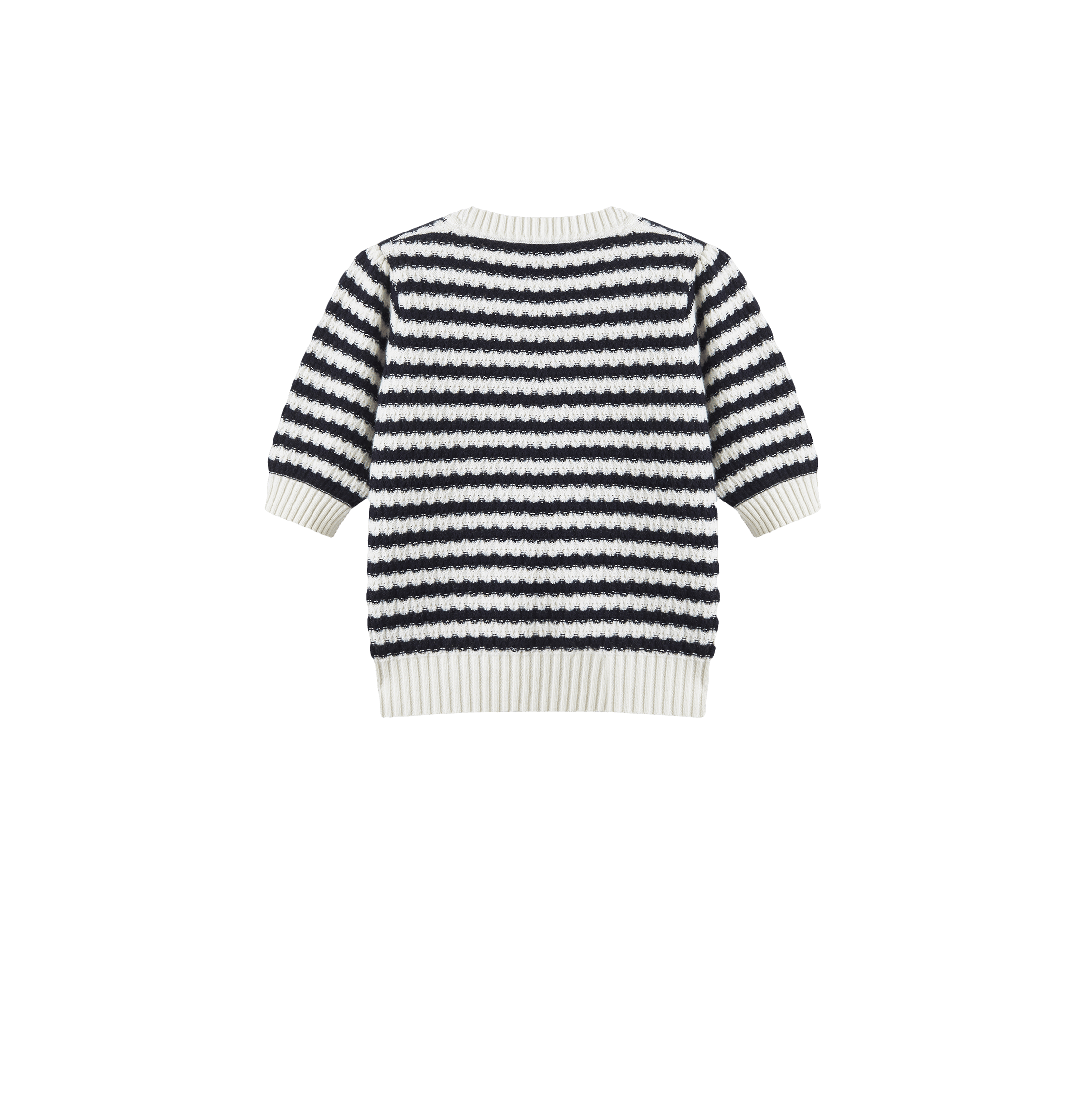 CASHMERE JACQUARD STRIPED PUFF SHORT-SLEEVED BLOUSE made by CRUSH Collection