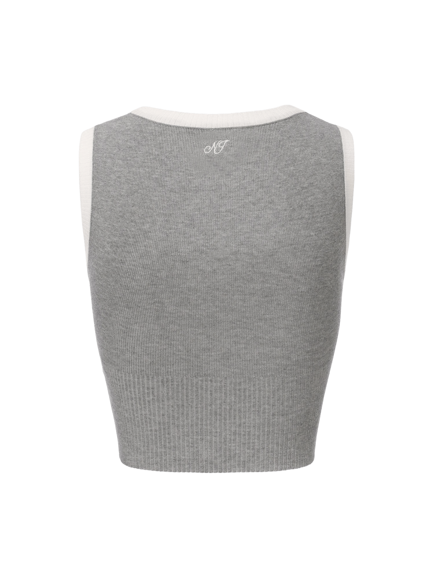 Millie Contrast-Trim Grey Knit Vest made by Nana Jacqueline