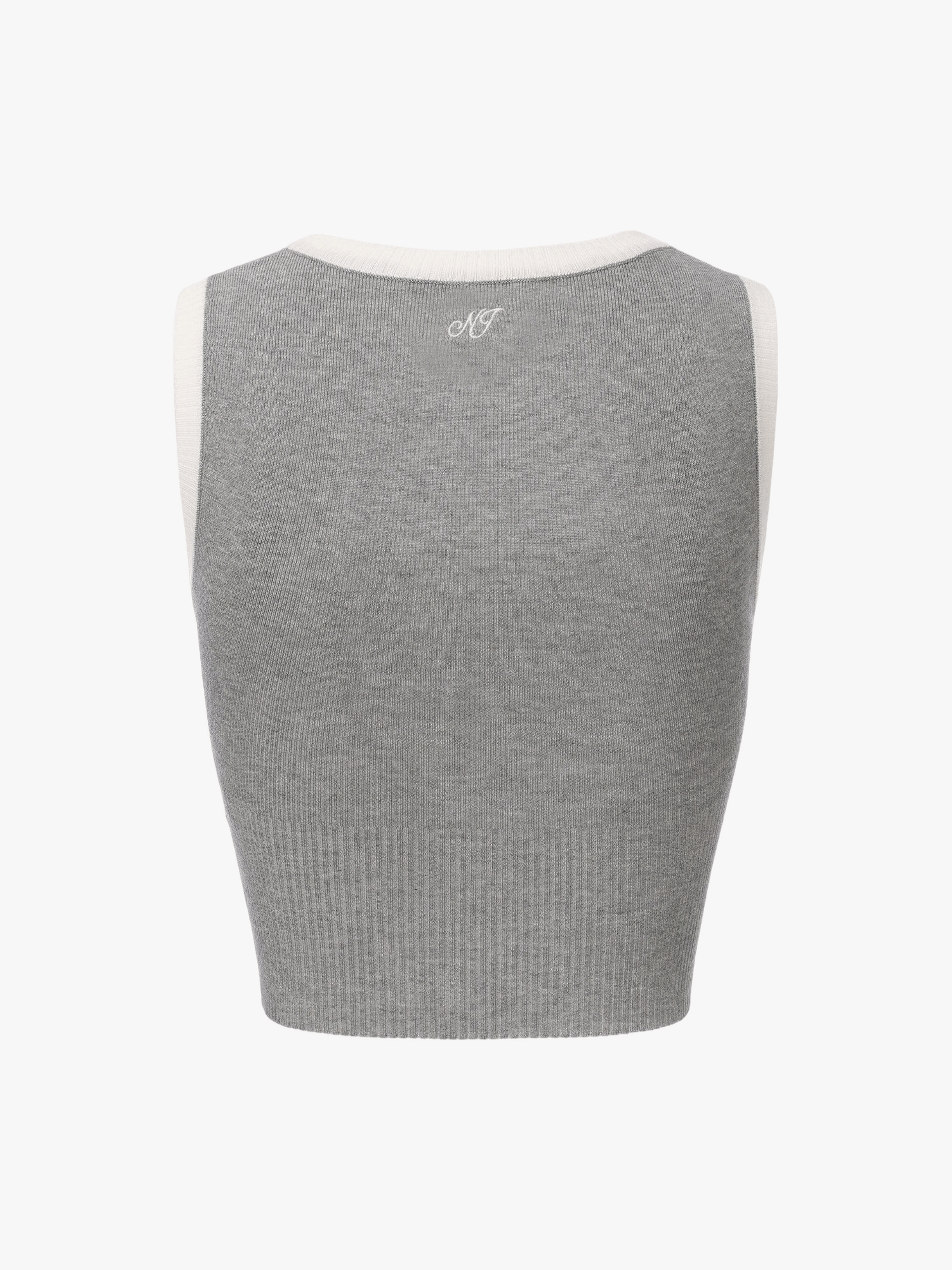 Millie Contrast-Trim Grey Knit Vest made by Nana Jacqueline