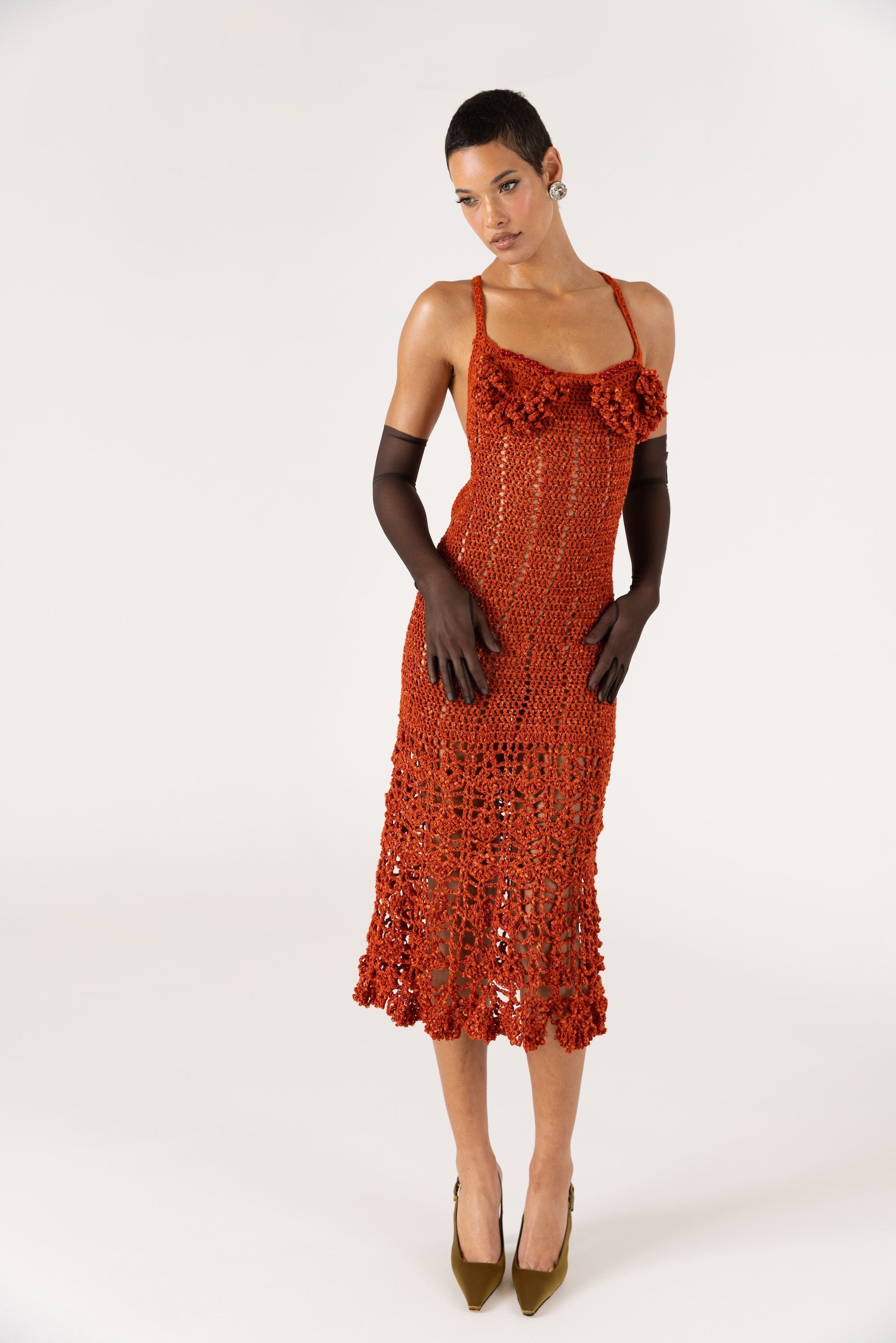 Chrysanthemum Terracotta Handmade Crochet Dress made by ANDREEVA