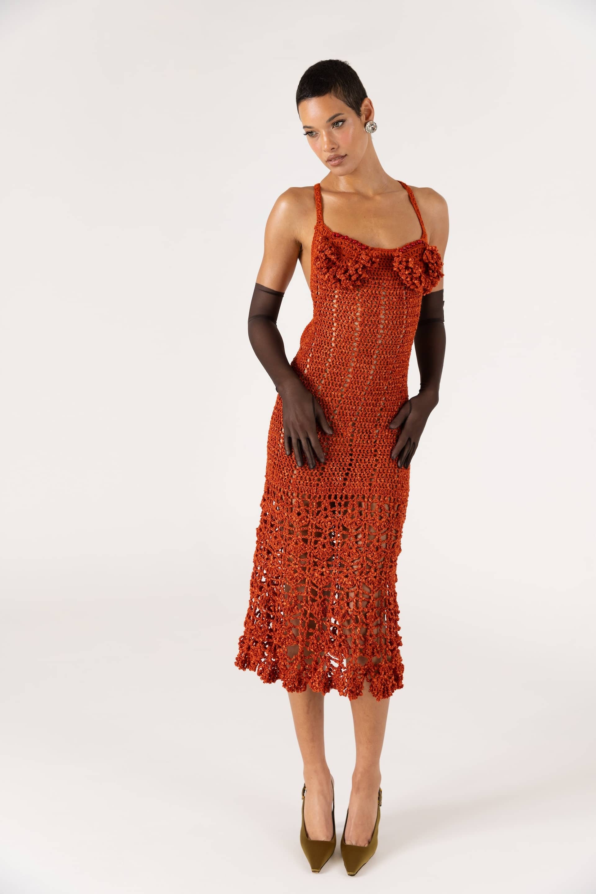 Chrysanthemum Terracotta Handmade Crochet Dress made by ANDREEVA