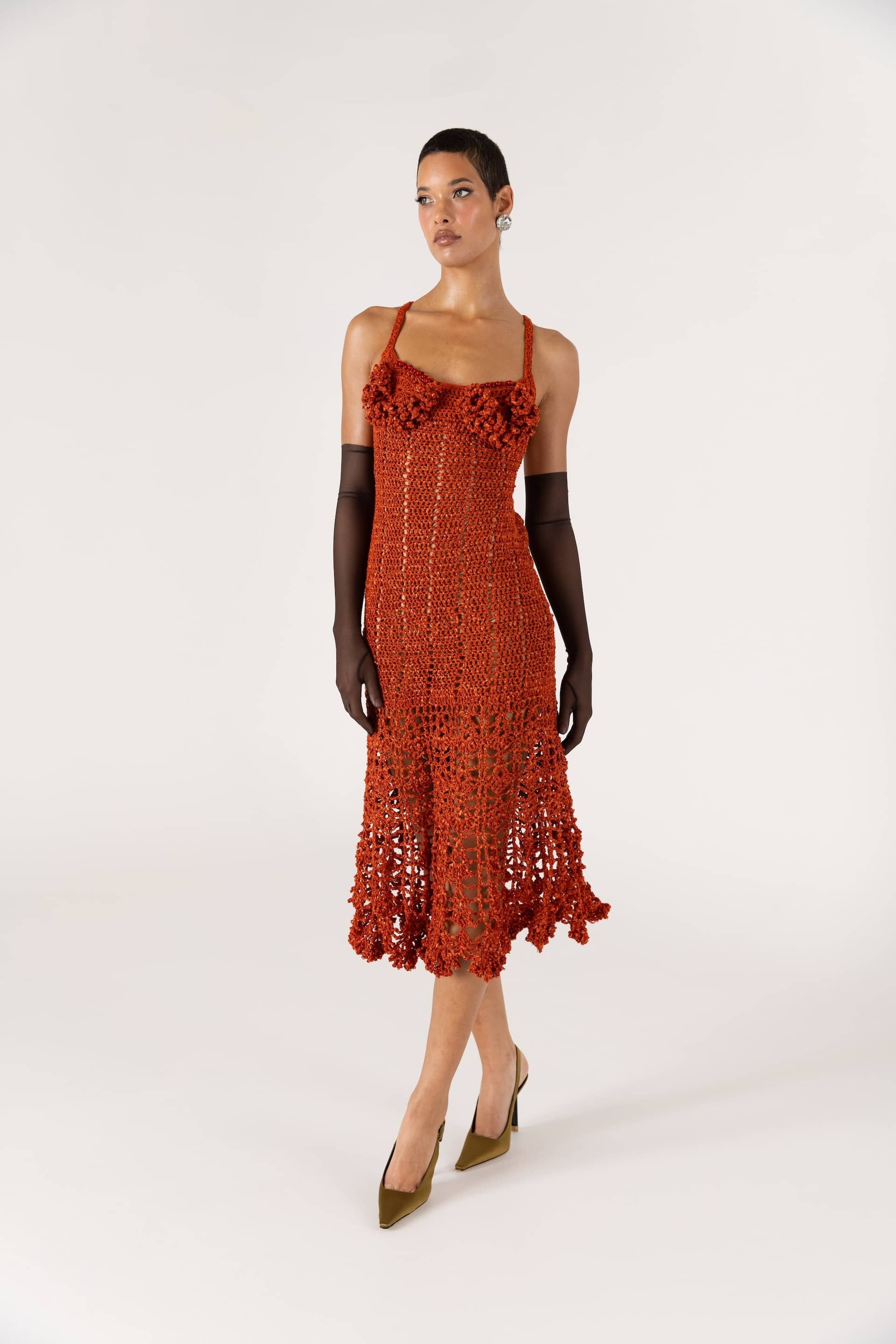 Chrysanthemum Terracotta Handmade Crochet Dress made by ANDREEVA