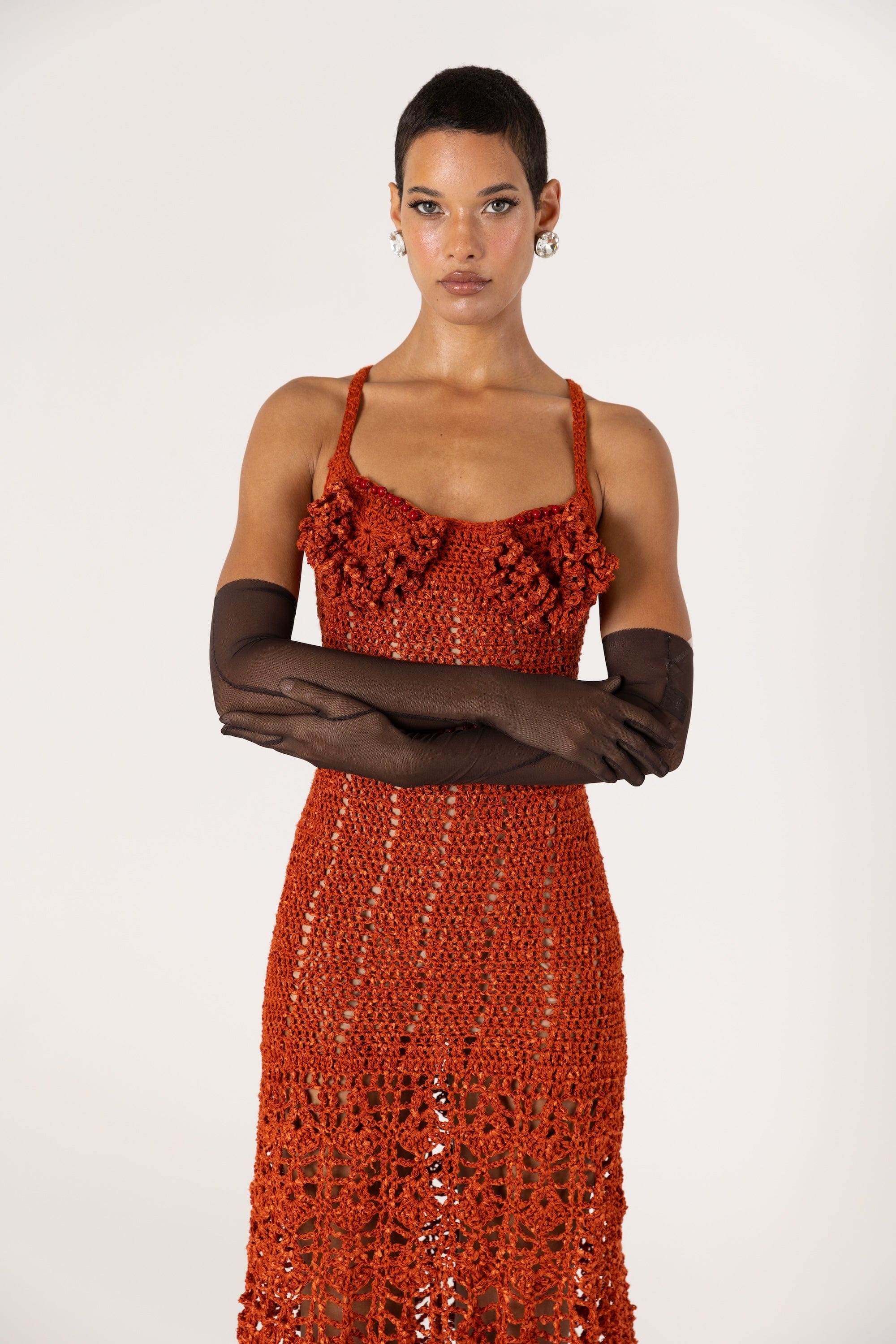 Chrysanthemum Terracotta Handmade Crochet Dress made by ANDREEVA