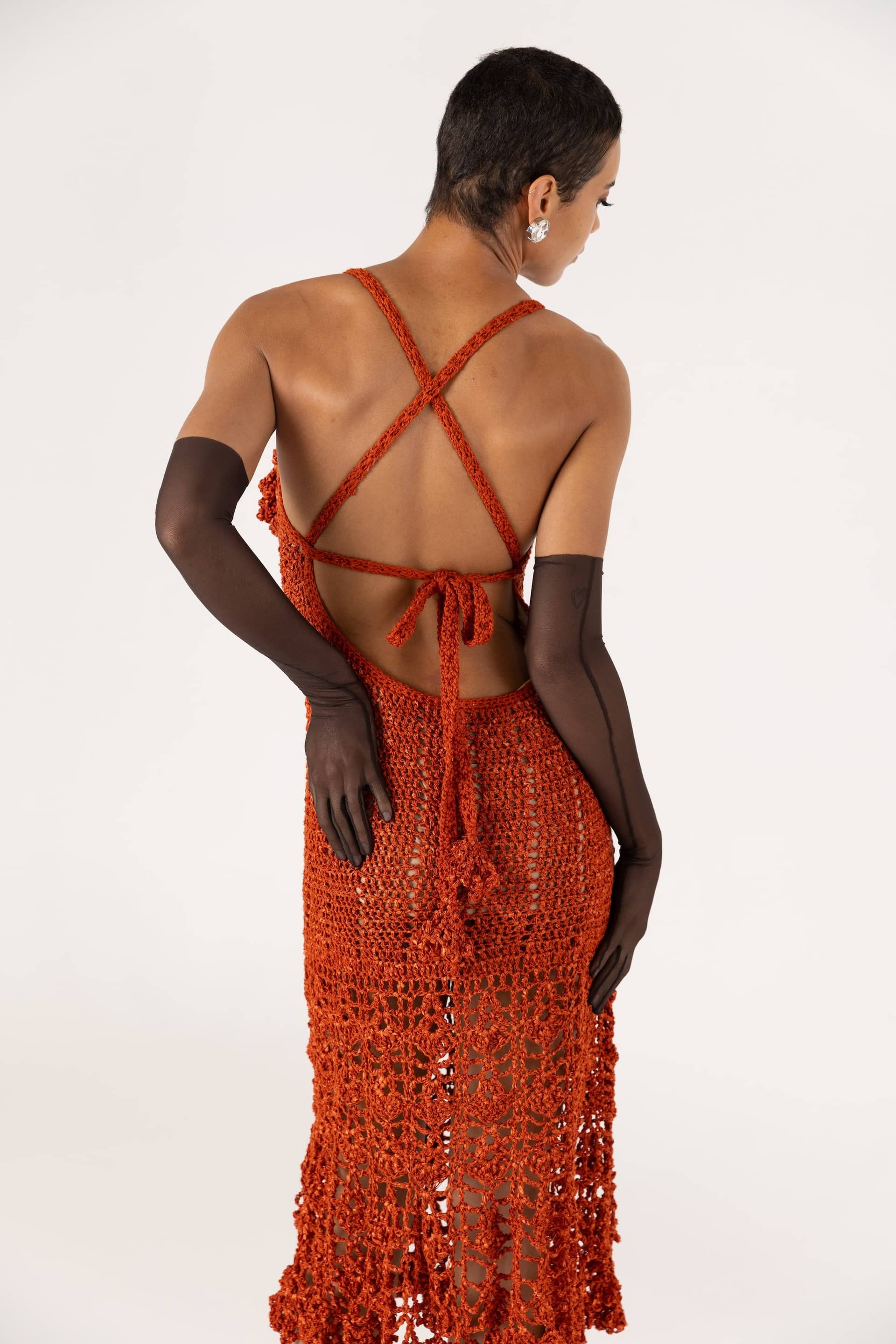 Chrysanthemum Terracotta Handmade Crochet Dress made by ANDREEVA
