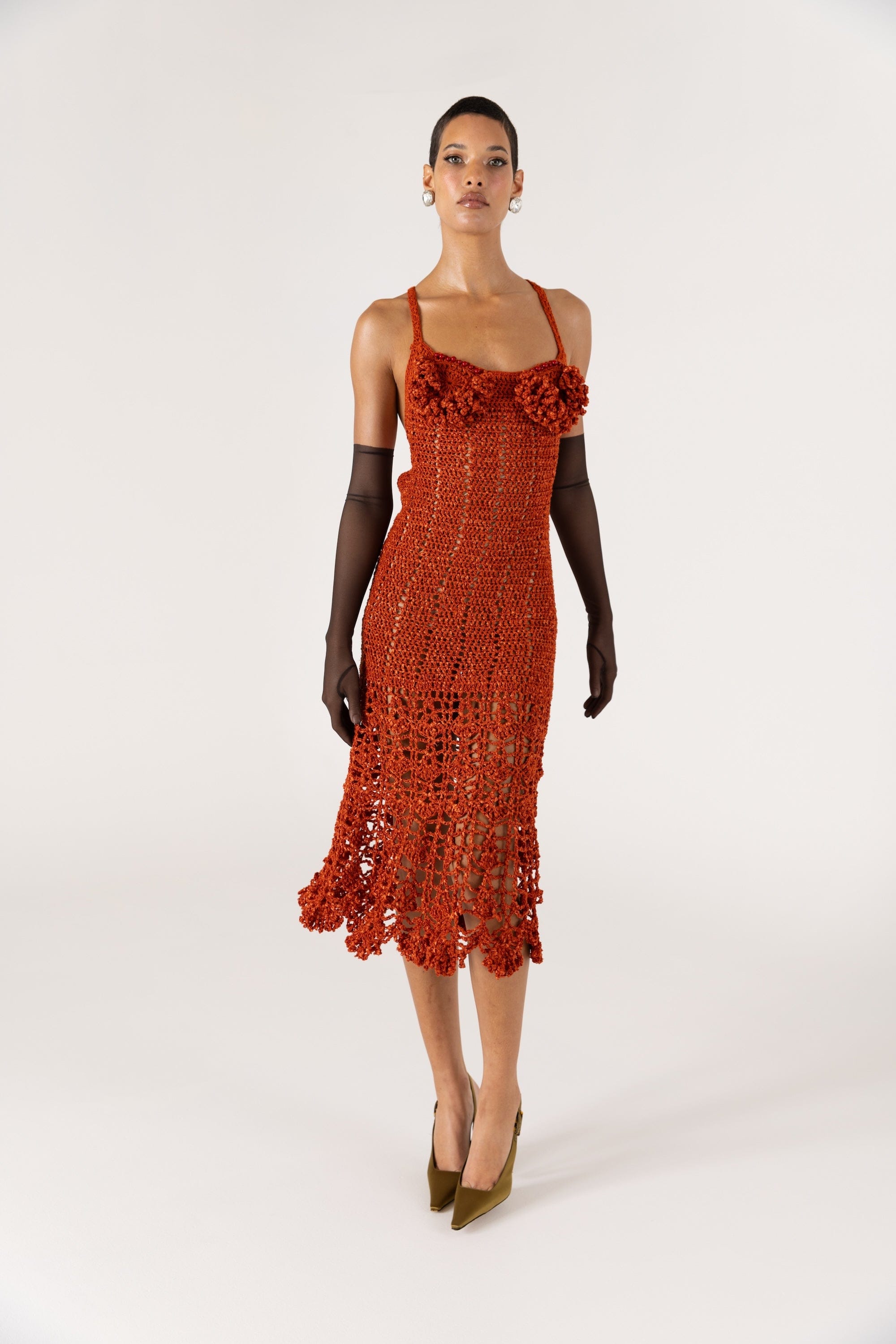 Chrysanthemum Terracotta Handmade Crochet Dress made by ANDREEVA