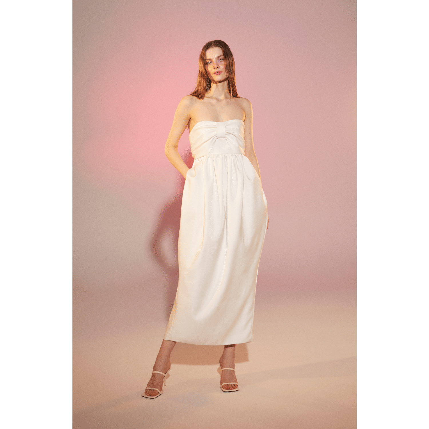 Jeanne Balloon Midi Dress in Blanc de Blanc in White made by Nazli Ceren