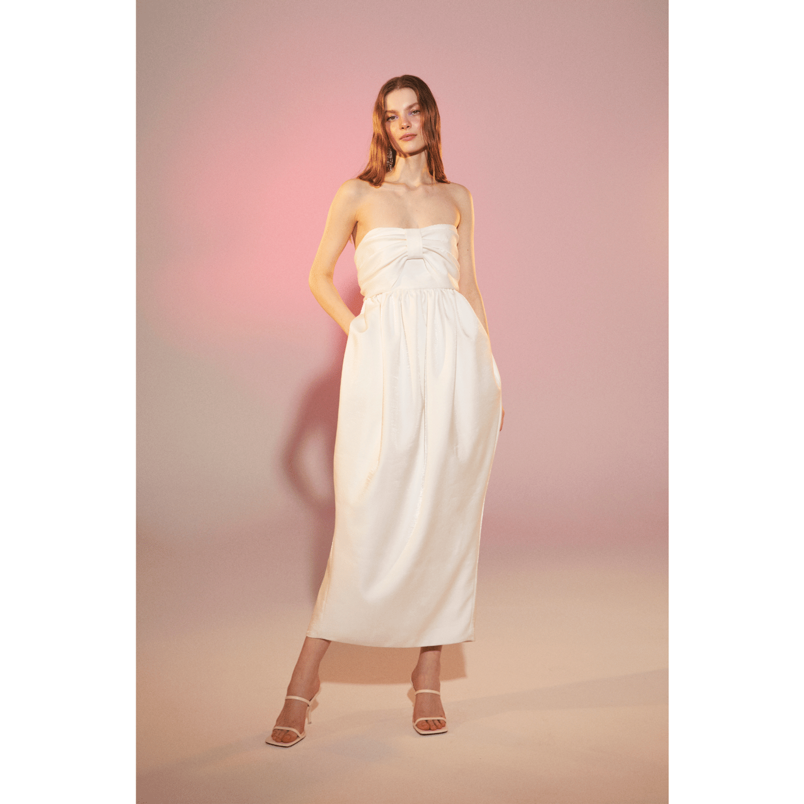 Jeanne Balloon Midi Dress in Blanc de Blanc in White made by Nazli Ceren