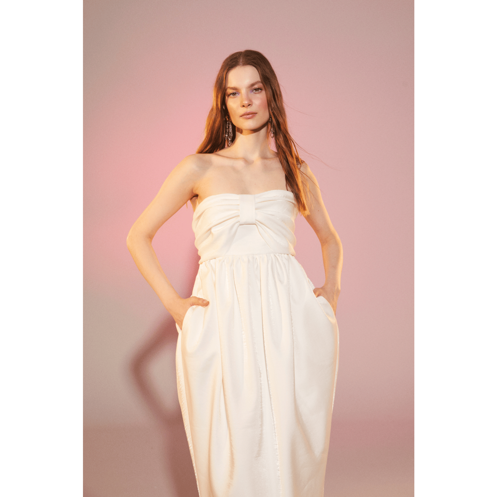 Jeanne Balloon Midi Dress in Blanc de Blanc in White made by Nazli Ceren