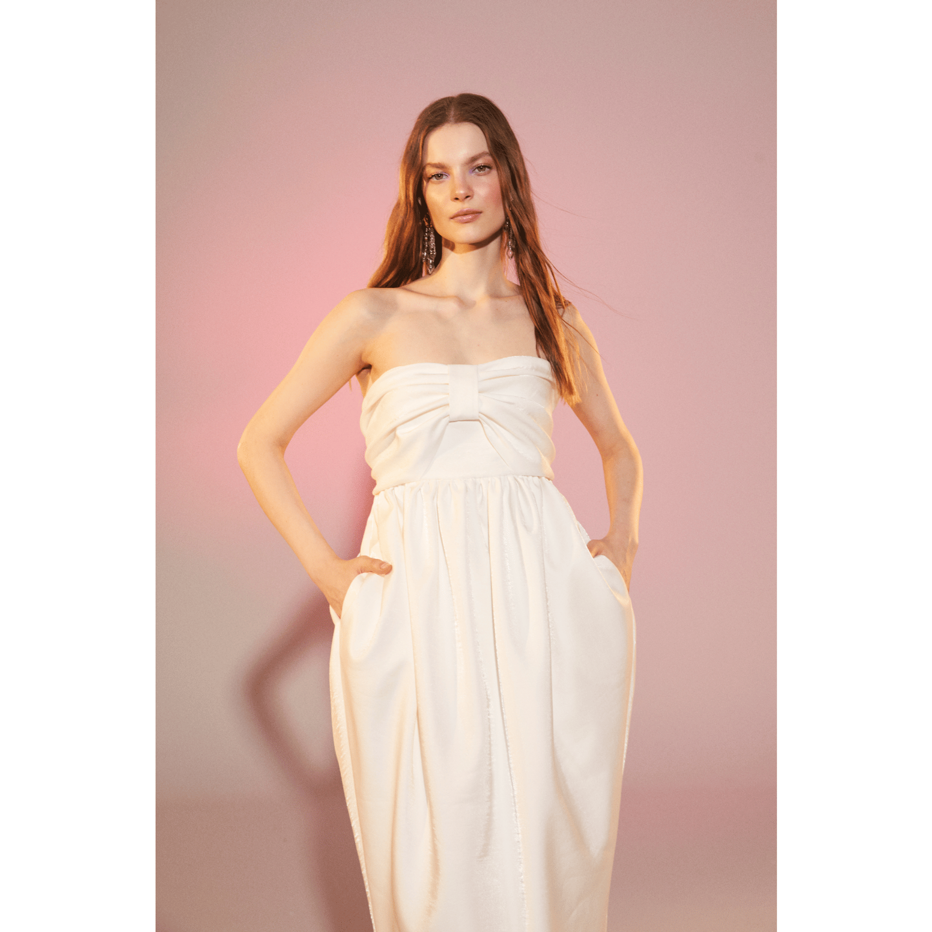 Jeanne Balloon Midi Dress in Blanc de Blanc in White made by Nazli Ceren
