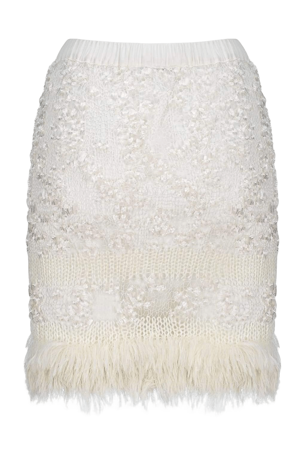 White Sundown Handmade Knit Skirt With Pear Buttons made by ANDREEVA