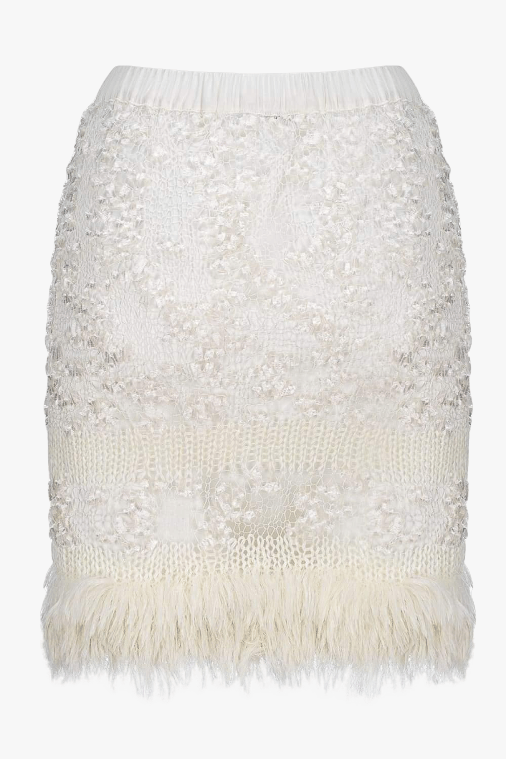 White Sundown Handmade Knit Skirt With Pear Buttons made by ANDREEVA