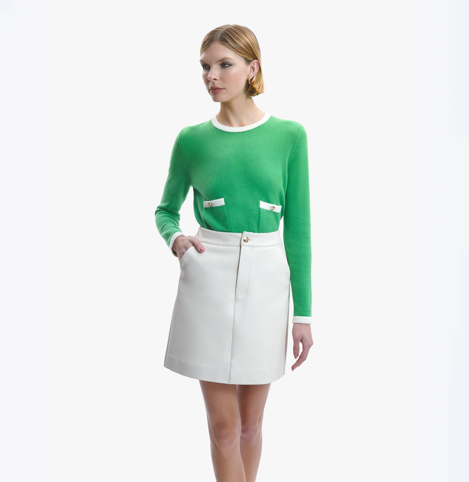 LAMBSKIN LEATHER SKIRT WITH METAL BUTTONS in White made by CRUSH Collection