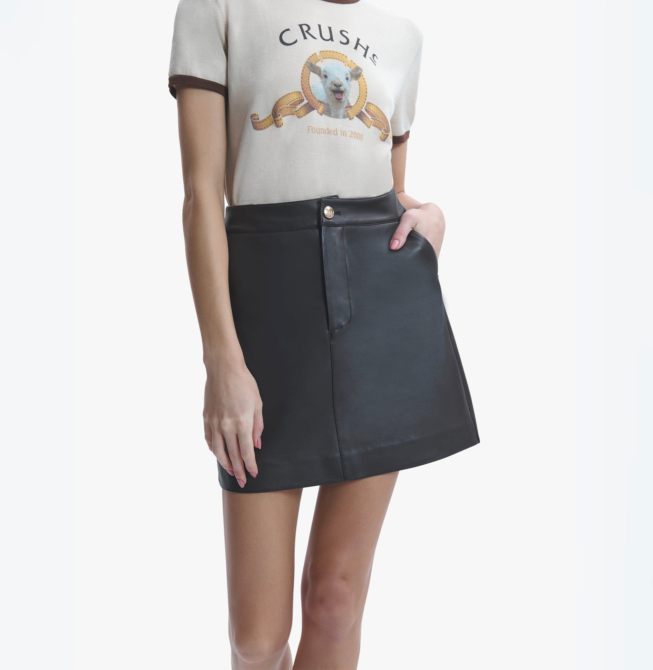 LAMBSKIN LEATHER SKIRT WITH METAL BUTTONS in Brown made by CRUSH Collection