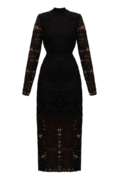 ELENA black floral lace midi dress with open back made by UNDRESS