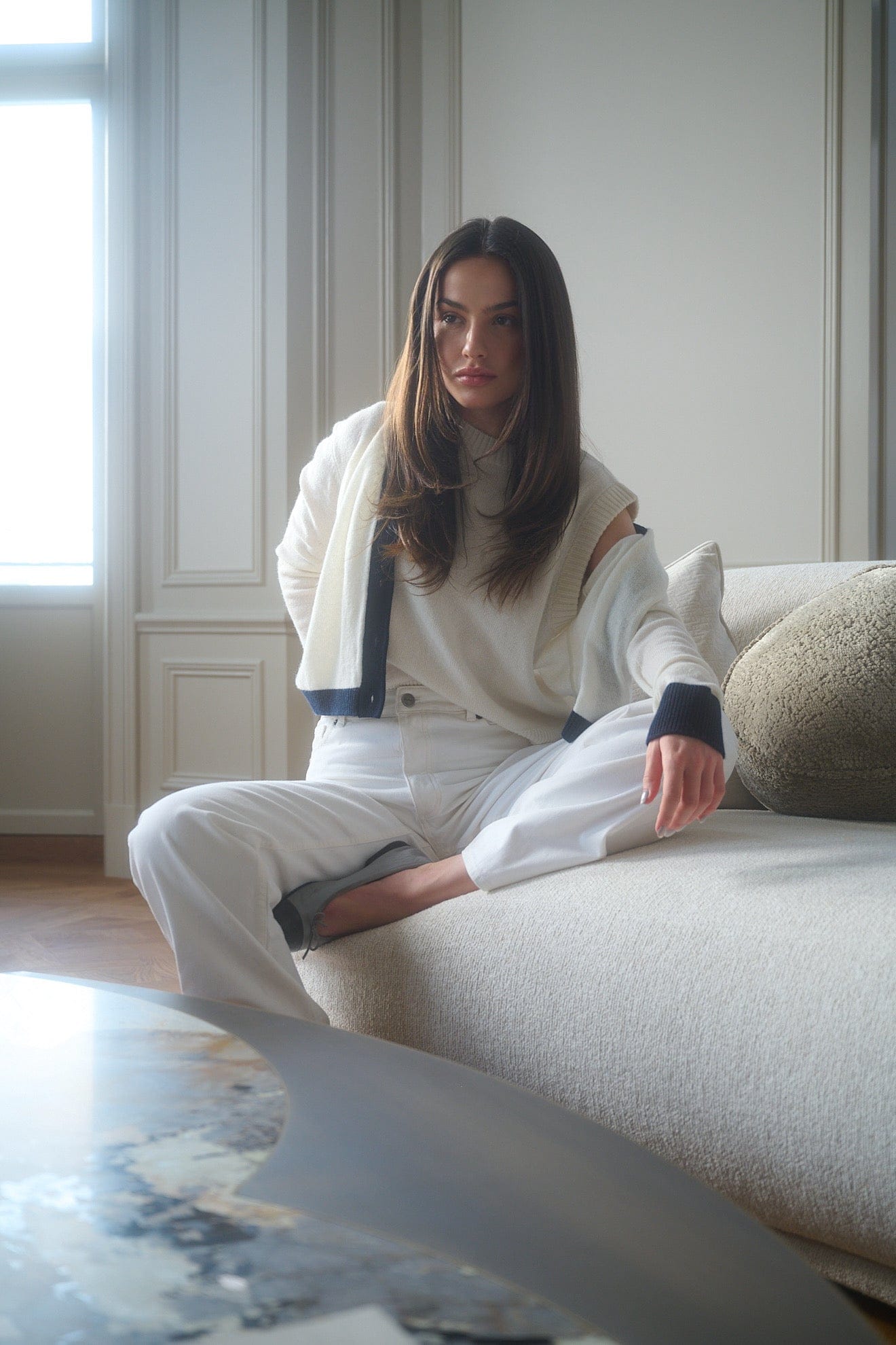 Colourblock Cardigan White & Blue made by CLOEYS