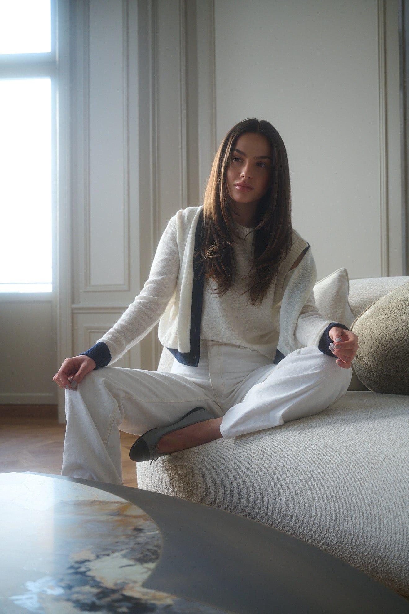 Colourblock Cardigan White & Blue made by CLOEYS