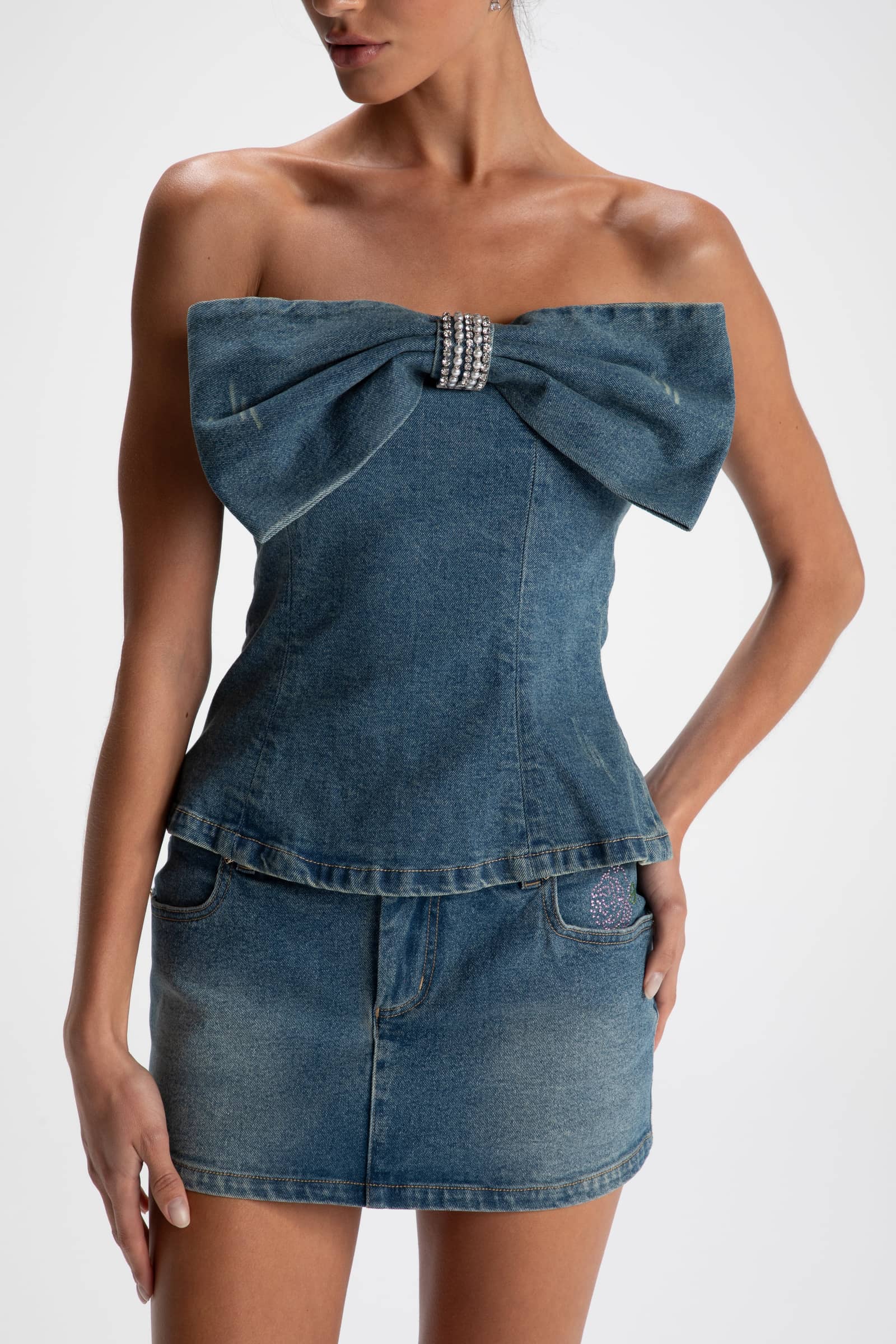 Kate Denim Tube Top in Blue made by Nana Jacqueline