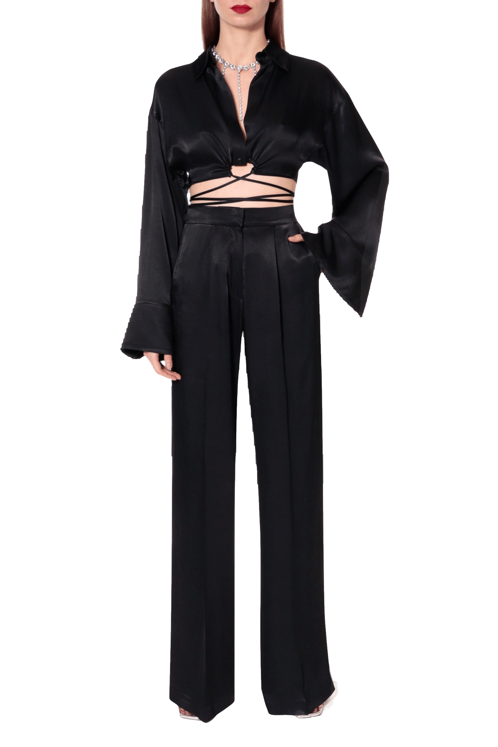 Blouse Lauren Glossy Black in Black made by HALEWSKI