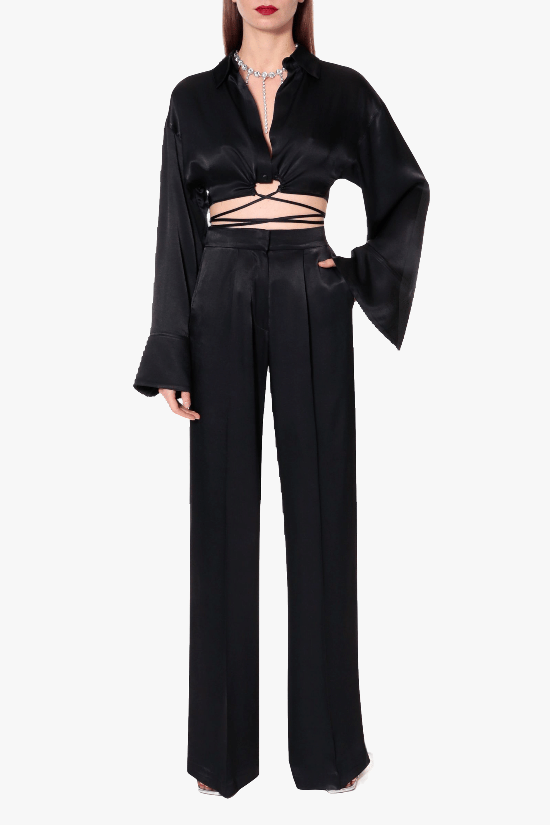 Blouse Lauren Glossy Black in Black made by HALEWSKI