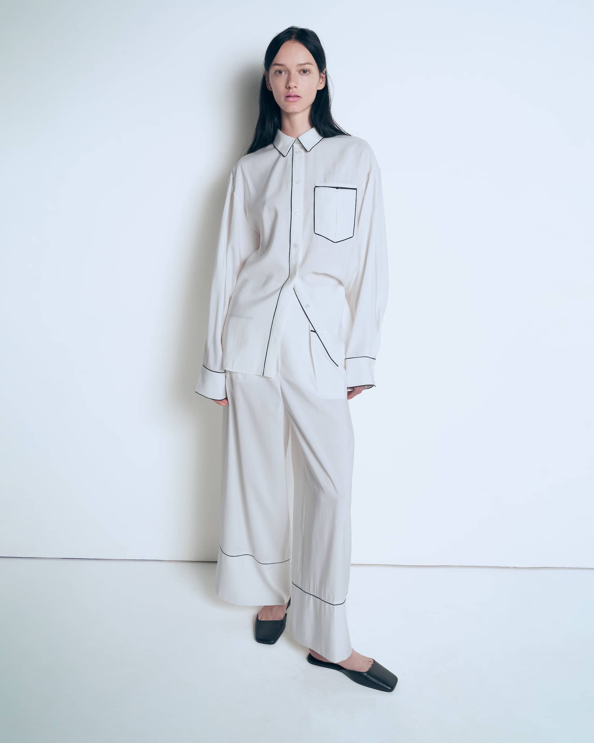 Pajama shirt with black piping made by A.M.G