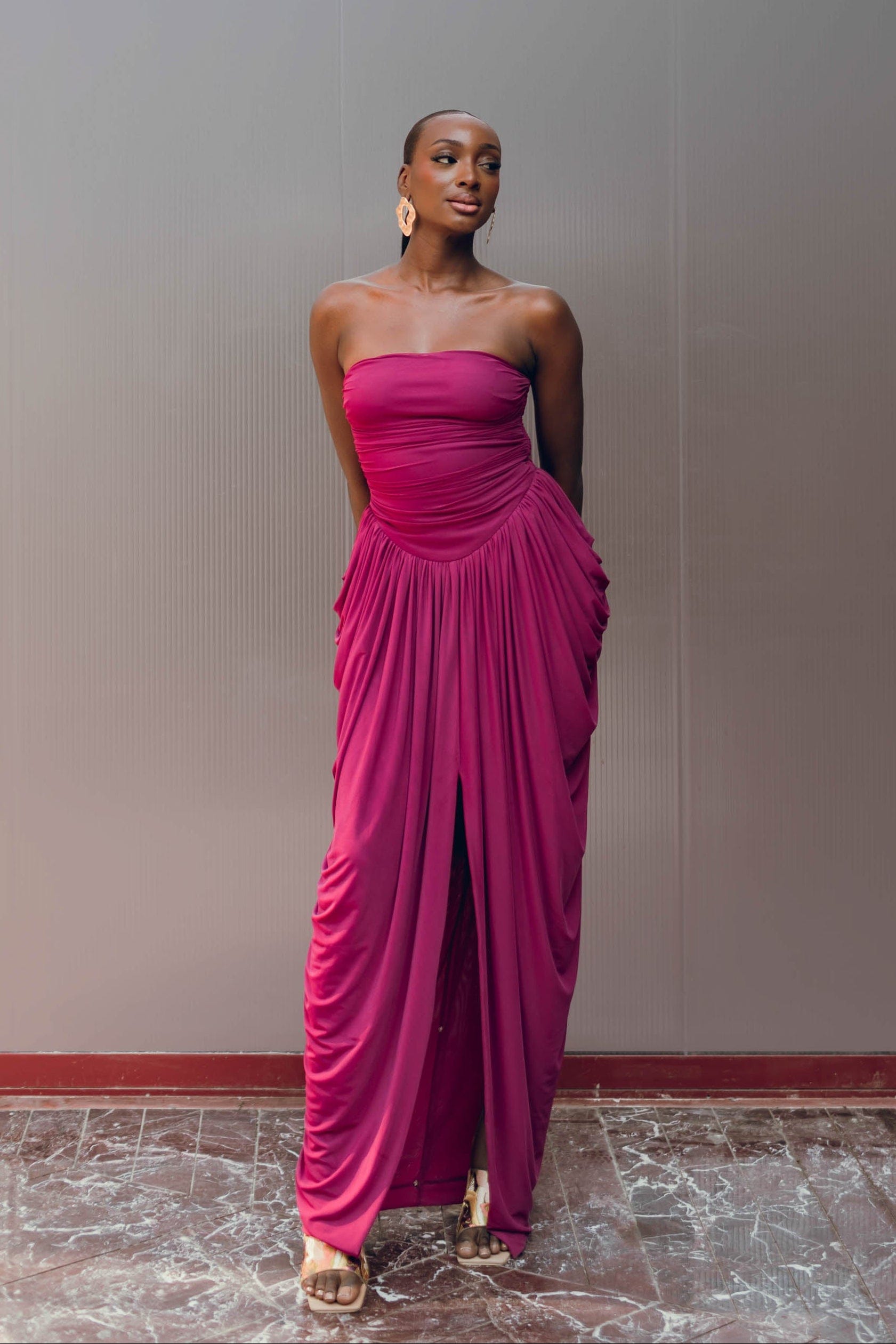 KATU MESH DRESS - PLUM made by Andrea Iyamah