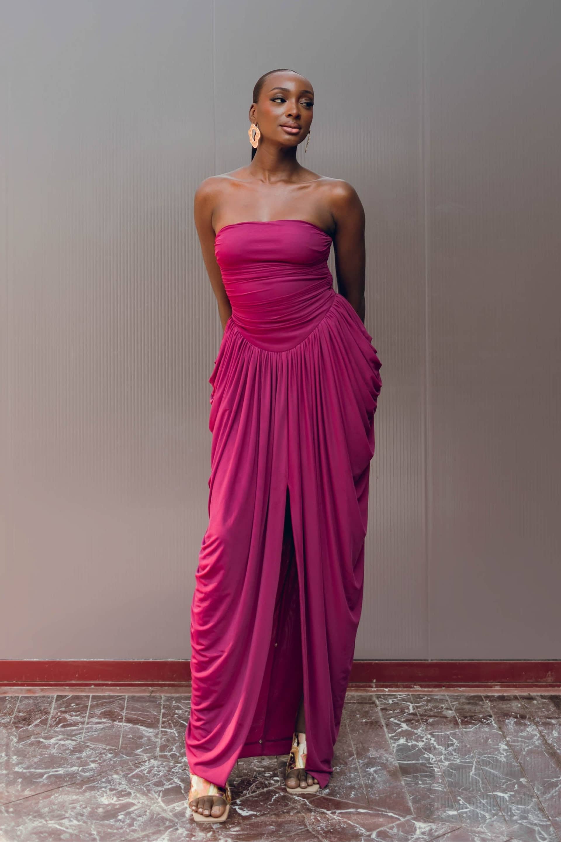 KATU MESH DRESS - PLUM made by Andrea Iyamah