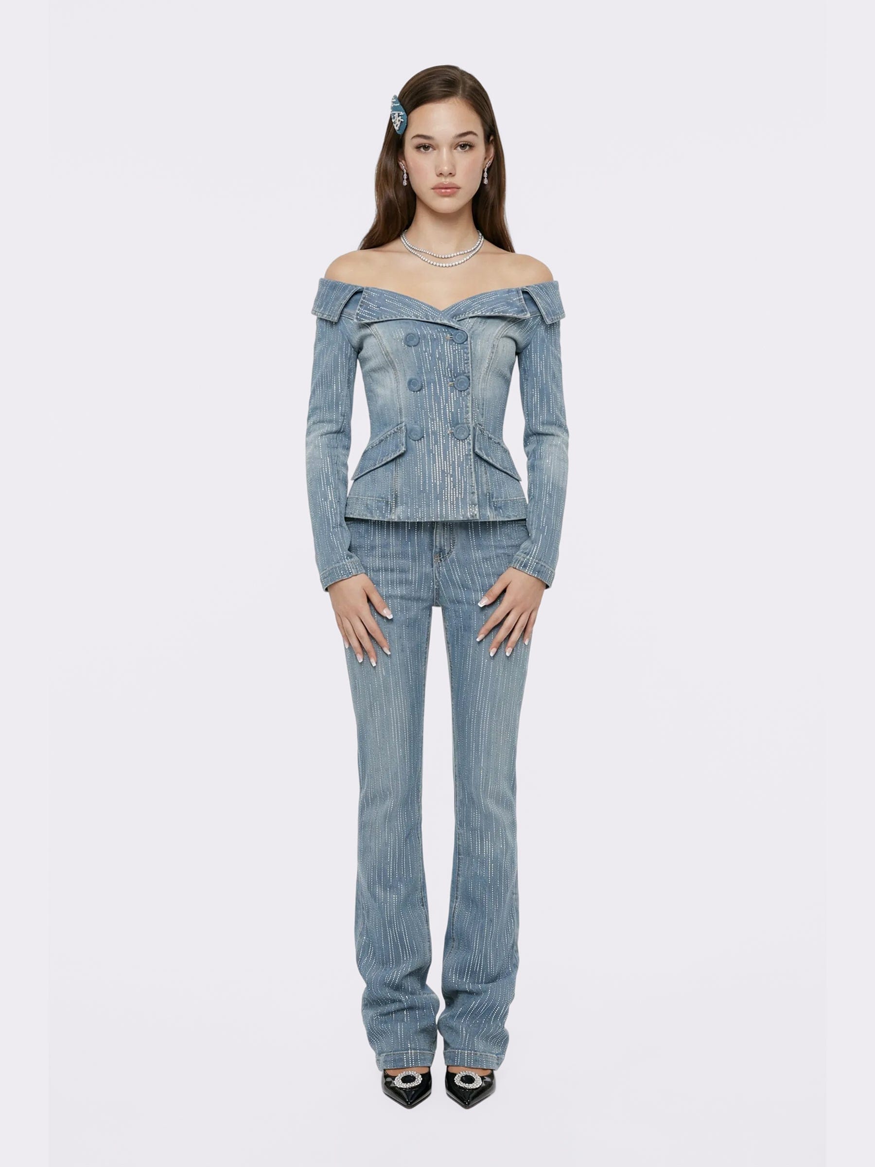 Gia High-Waist Crystal Jeans made by Nana Jacqueline