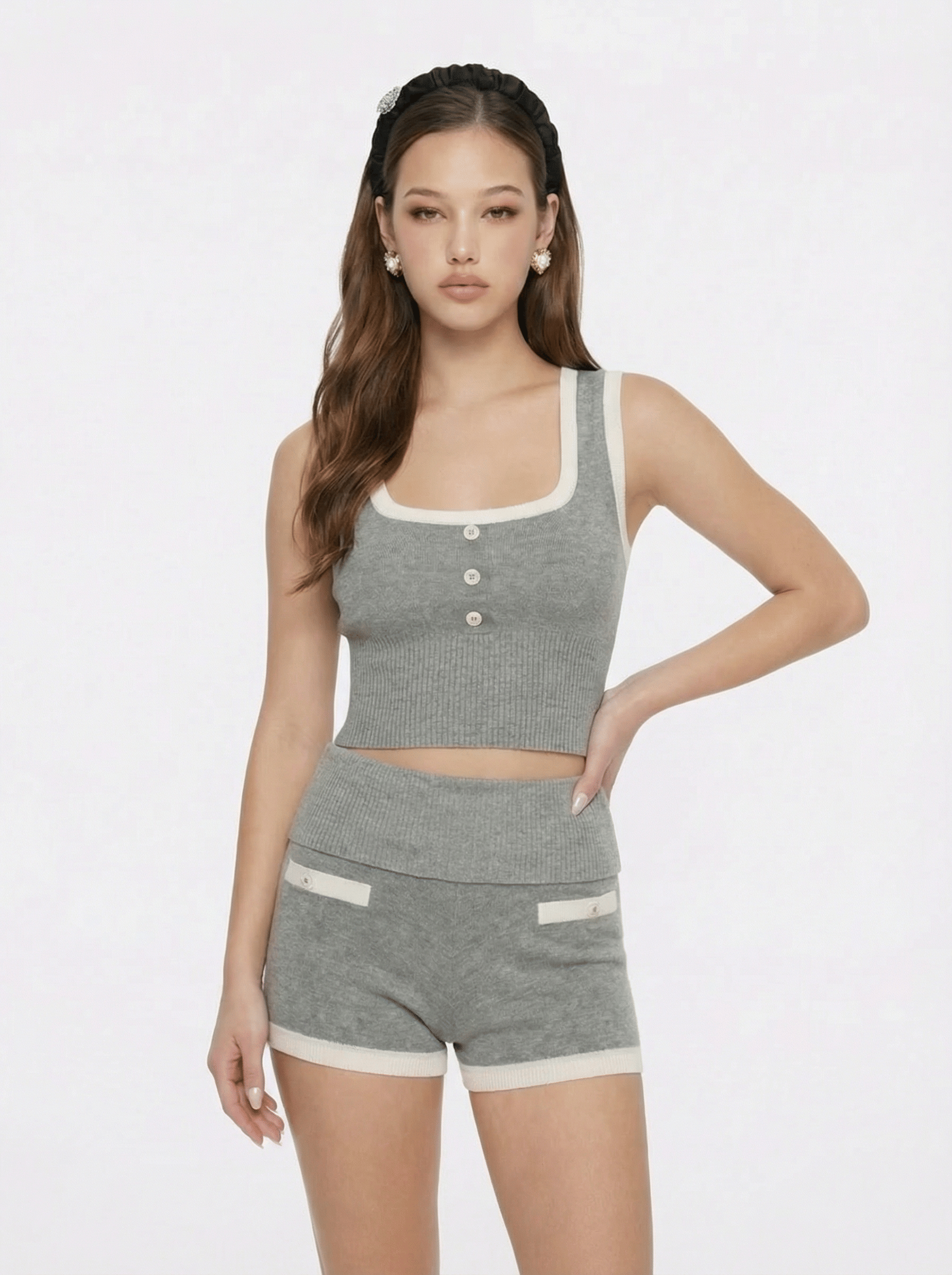 Millie Contrast-Trim Grey Knit Vest made by Nana Jacqueline