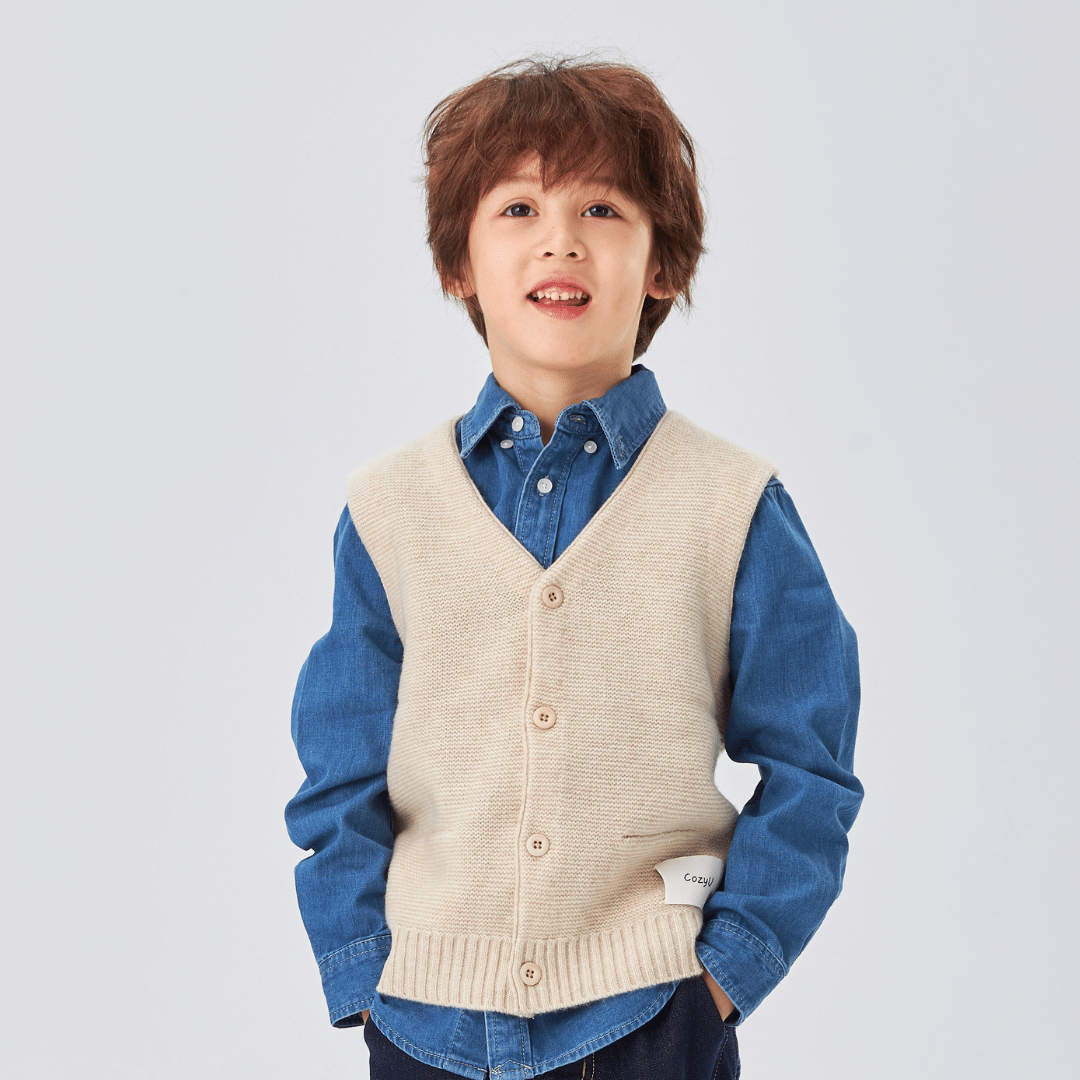 Merino V-Neck Knit Vest | Almond Cream made by CozyU