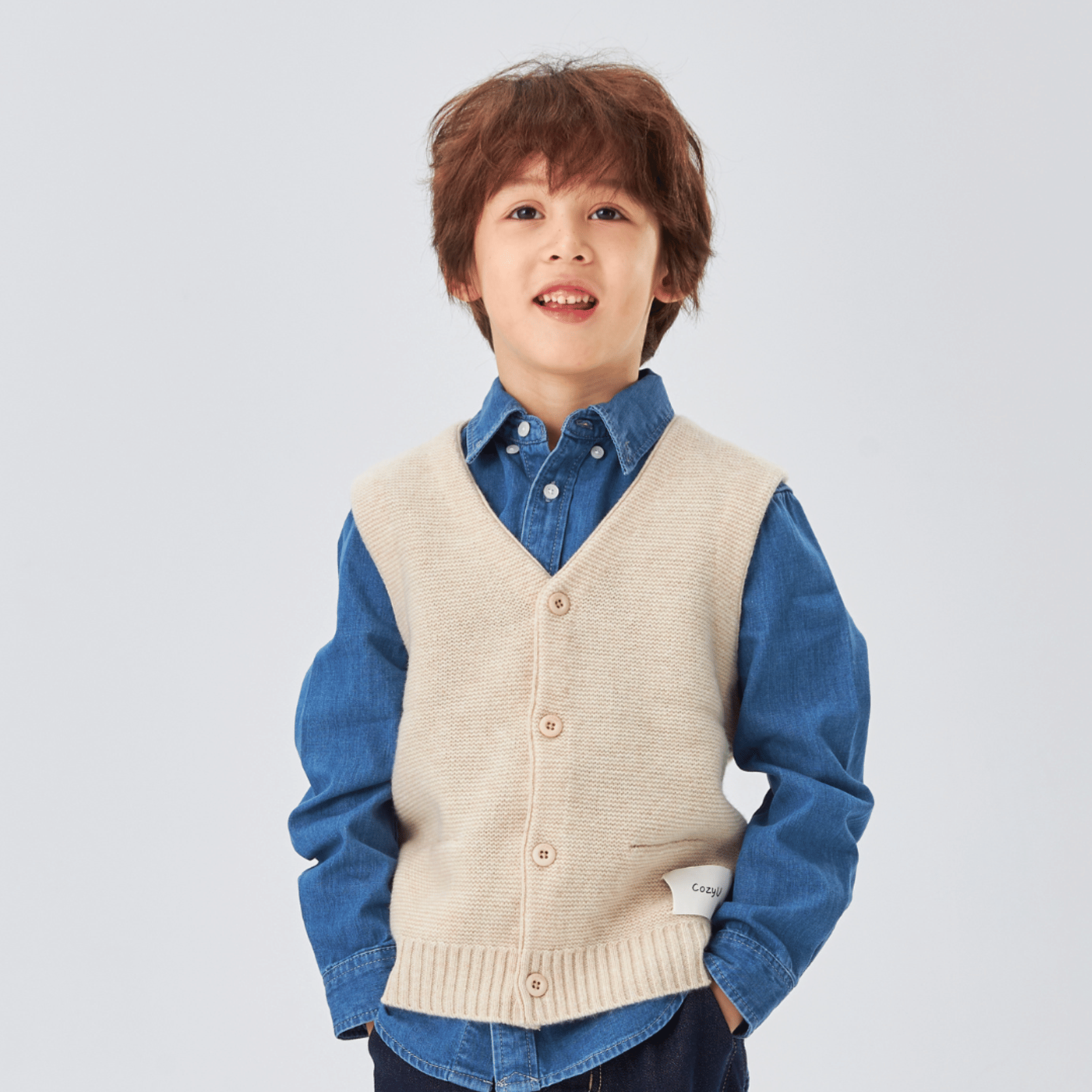 Merino V-Neck Knit Vest | Almond Cream made by CozyU